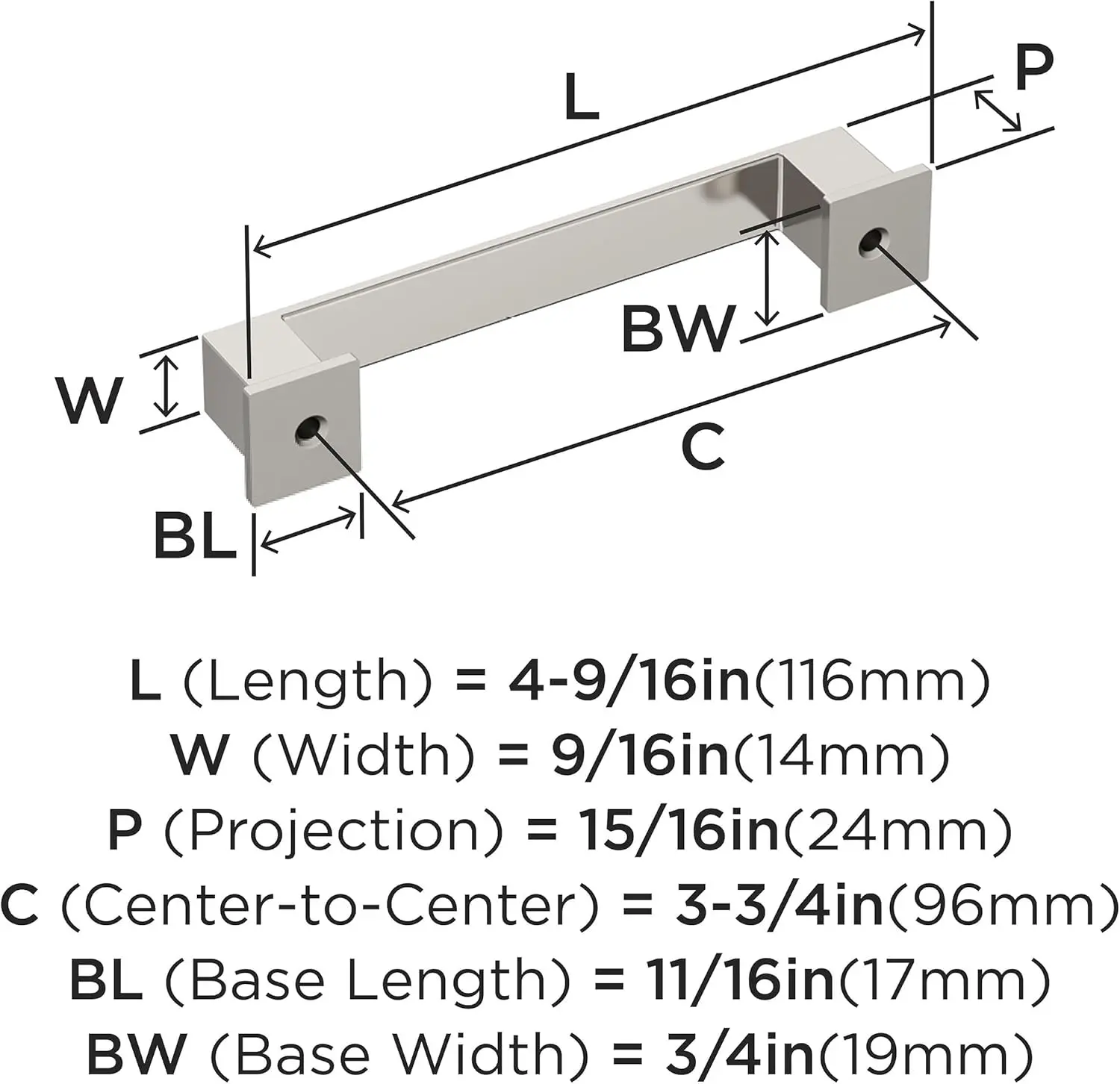 BP36759PN | Appoint 3-3/4 inch (96mm) Center-to-Center Polished Nickel Cabinet Pull | Kitchen Cabinet Hardware | Furniture