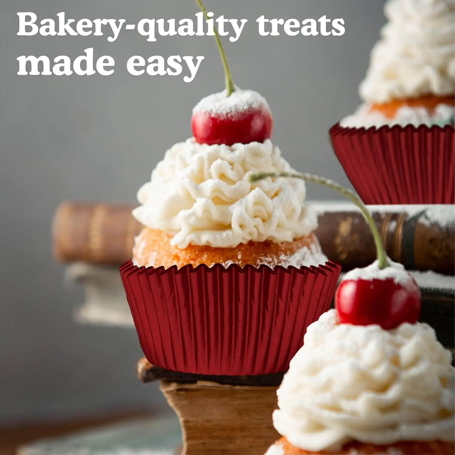 Foil Baking Cups, 36 Mini Red Laminated Greaseproof, Non-Stick Attractive Wrappers for Easy Removal of Cupcakes,Muffins and More