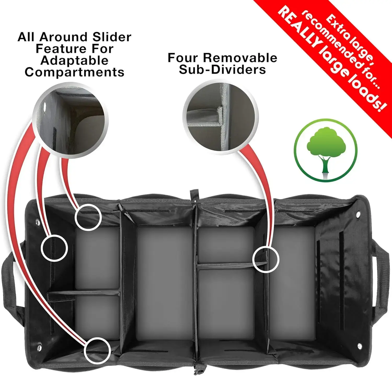 XL Premium SUV, Truck, Car Trunk Organizer With Expandable Compartments - Lightweight Foldable Cargo Organizer