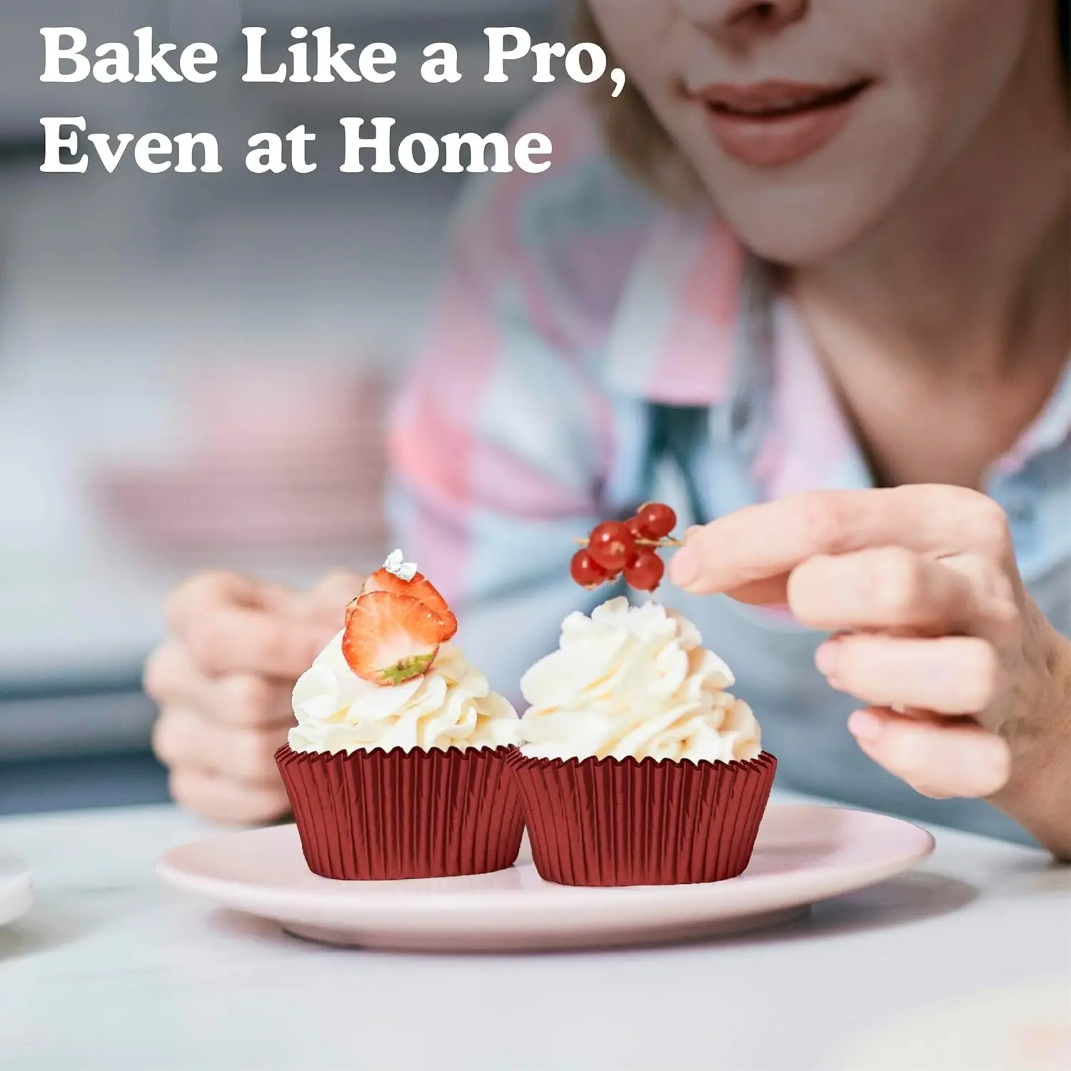 Foil Baking Cups, 36 Mini Red Laminated Greaseproof, Non-Stick Attractive Wrappers for Easy Removal of Cupcakes,Muffins and More