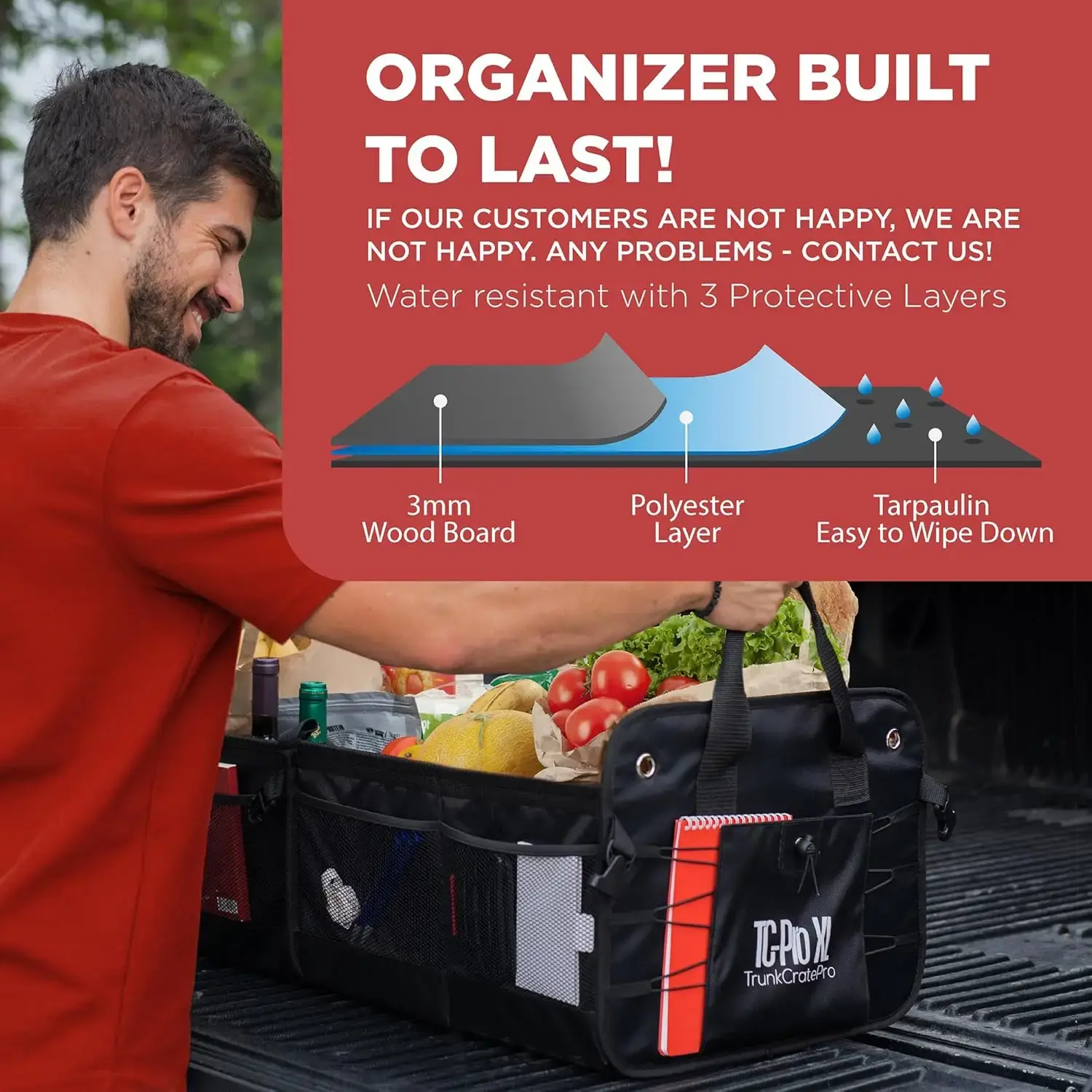 XL Premium SUV, Truck, Car Trunk Organizer With Expandable Compartments - Lightweight Foldable Cargo Organizer