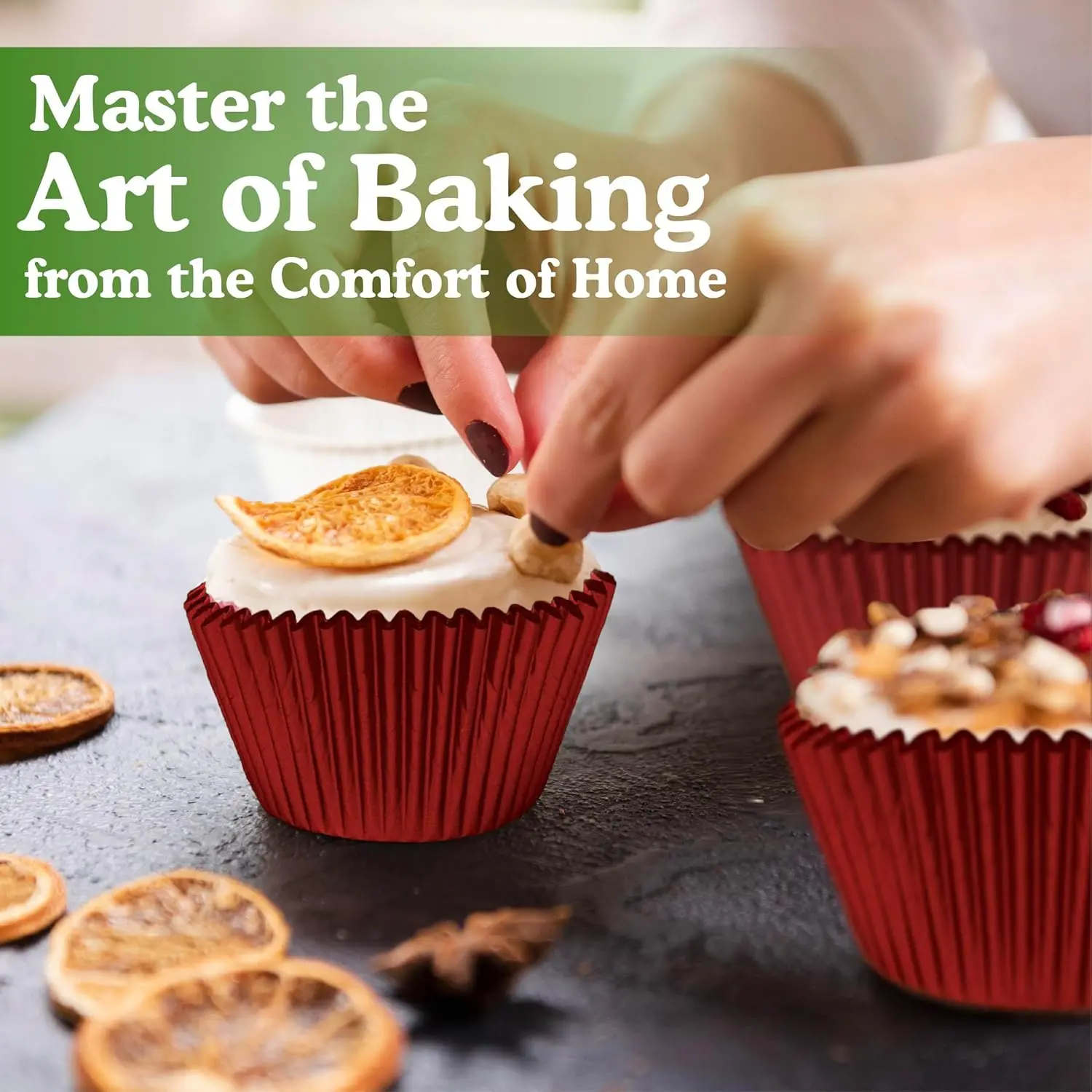 Foil Baking Cups, 36 Mini Red Laminated Greaseproof, Non-Stick Attractive Wrappers for Easy Removal of Cupcakes,Muffins and More