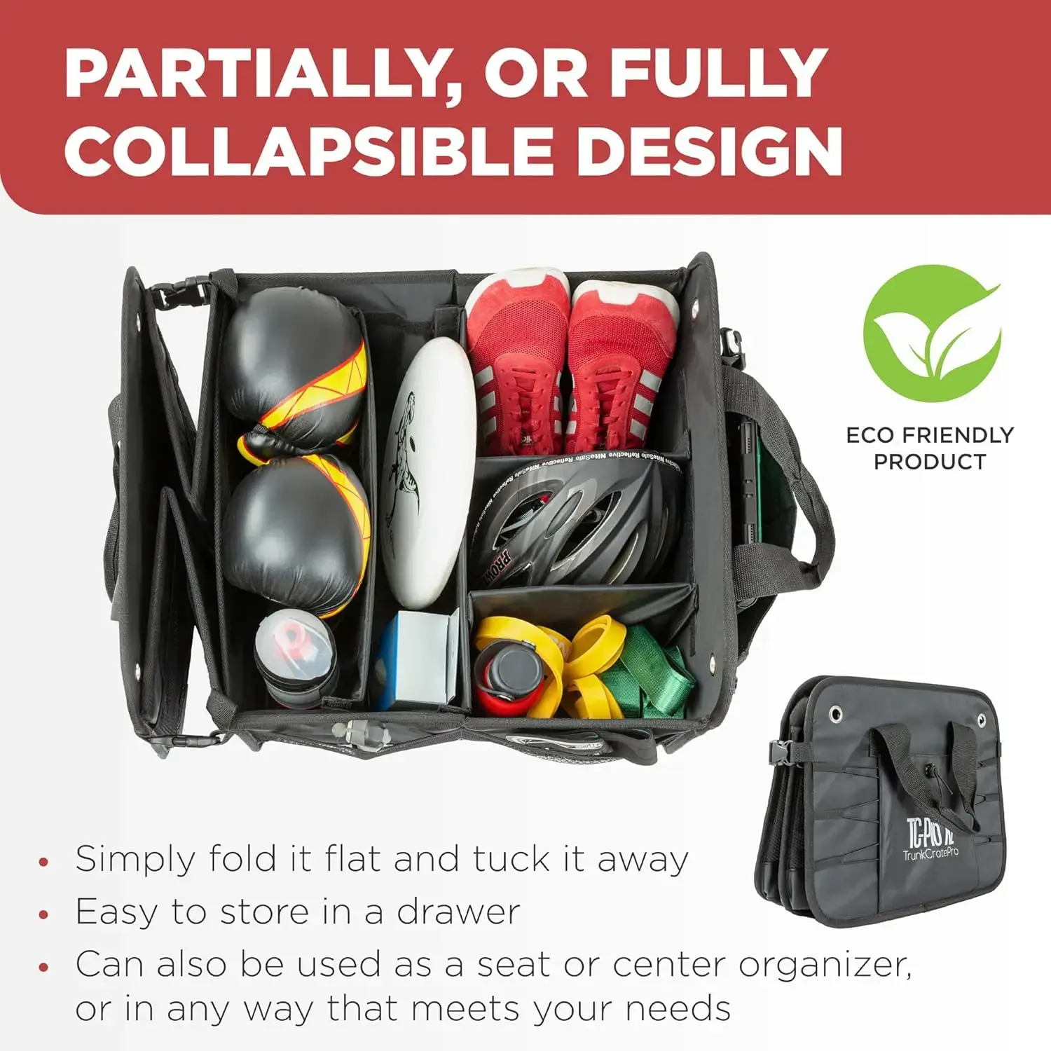 XL Premium SUV, Truck, Car Trunk Organizer With Expandable Compartments - Lightweight Foldable Cargo Organizer
