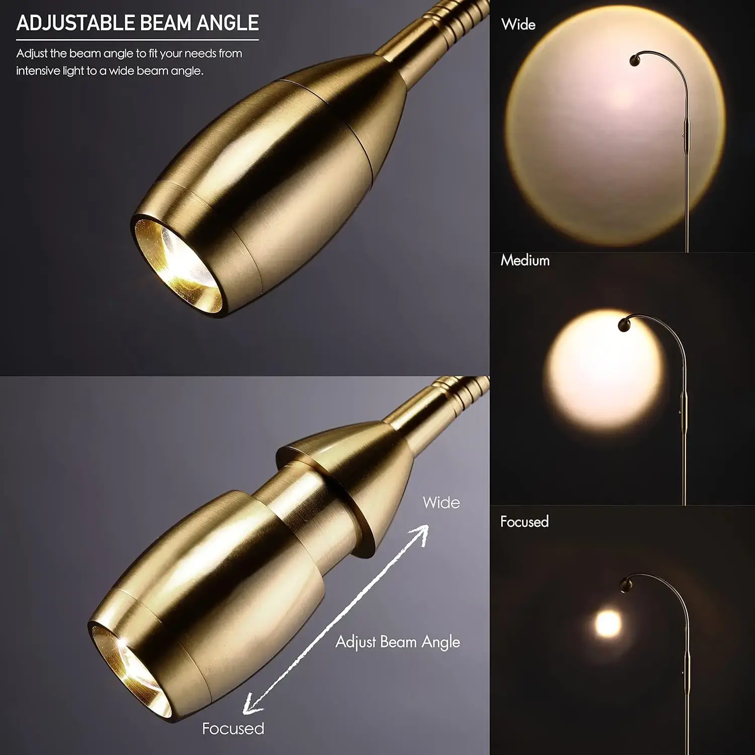 Adjustable LED Beam Floor Lamp, Dimmable and Zoomable Spotlight, Flexible Gooseneck, Reading/Crafting Standing Lamp,