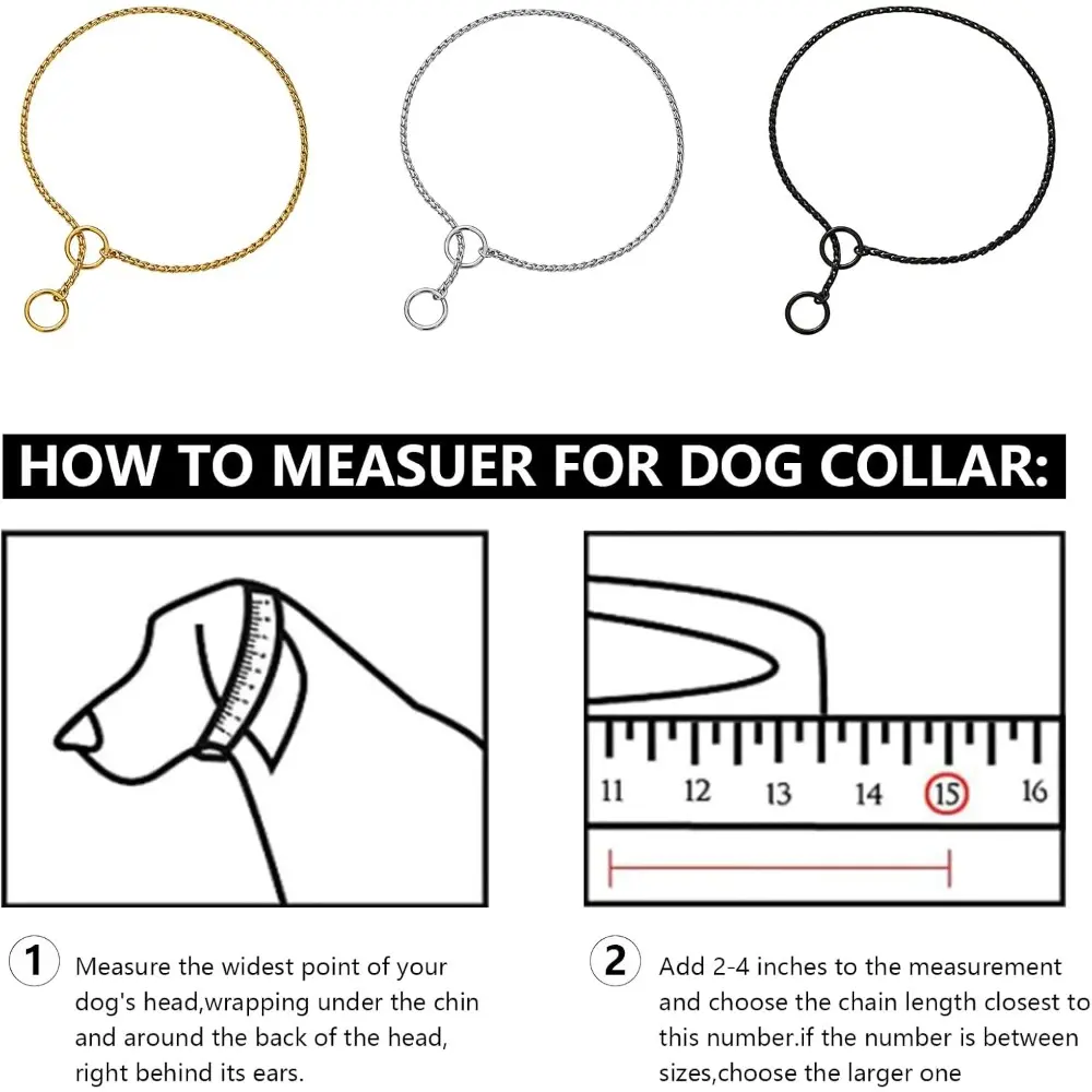 Stainless Steel Small Dog Collar, Silver Gold Black, 2.3-4.5mm, Metal Snake Design for Puppy and Small to Medium Dogs