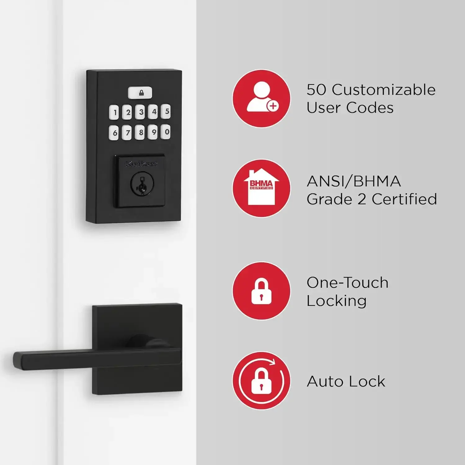 SmartCode 260 Keyless Electronic Keypad Deadbolt,Auto Door Lock, SmartKey Re-Key Security, Contemporary Design in Matte Black
