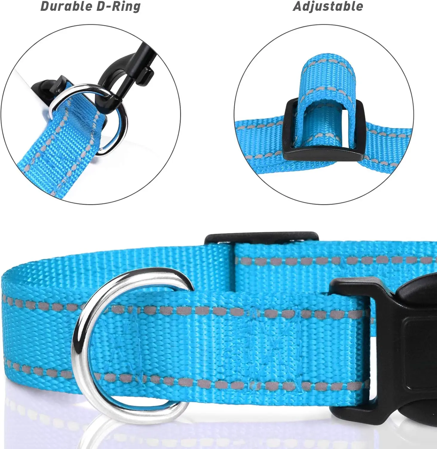 Reflective Nylon Dog Collar for Small Dogs with Quick Release Buckle, Ideal for Male Pups, Sky Blue, 3/8 Inch Width