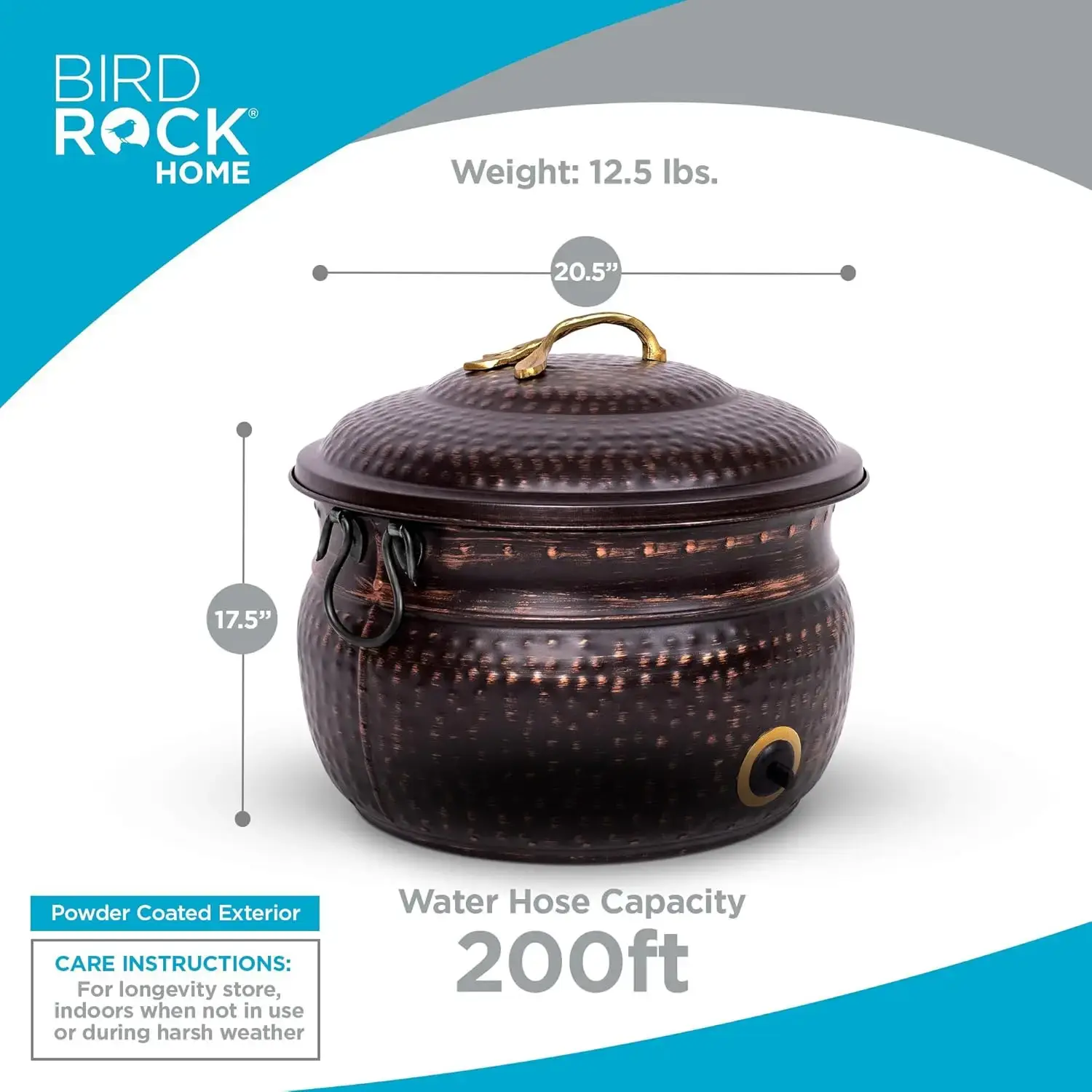 Water Hose Holder - Decorative Metal Pot,Holds up to 200ft Hoses,  Indoor or Outdoor, Garden Storage Organizer
