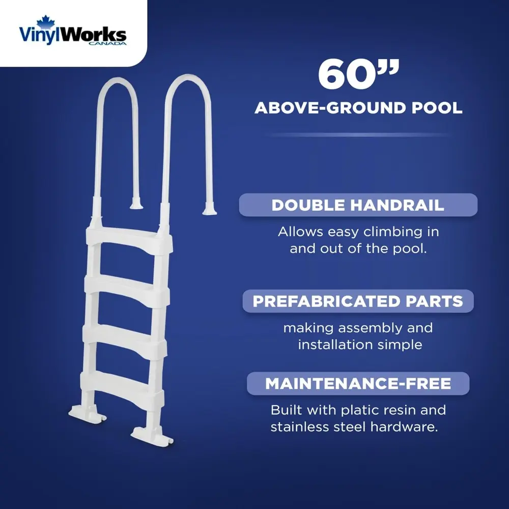 Snap & Lock Pool Ladder, Plastic Step Ladder for Above Ground or In Ground Swimming Pool, or Deck up to 60 Inch Height, White