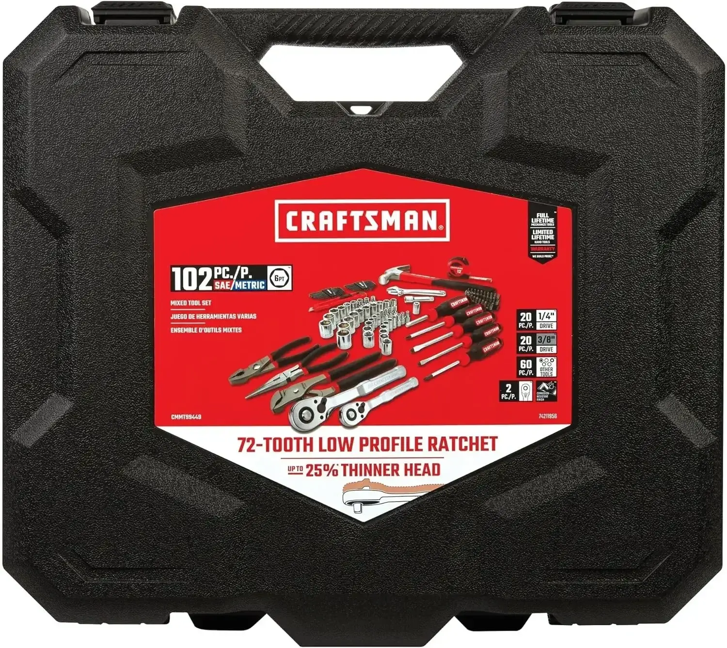 Mechanics Tool Set, 102 Piece Hand Tool and Socket Set SAE/Metric (CMMT99449)