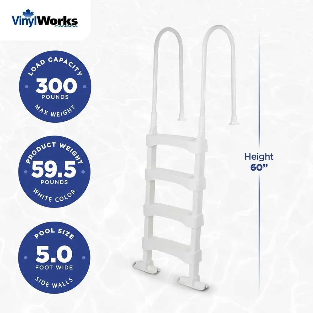 Snap & Lock Pool Ladder, Plastic Step Ladder for Above Ground or In Ground Swimming Pool, or Deck up to 60 Inch Height, White