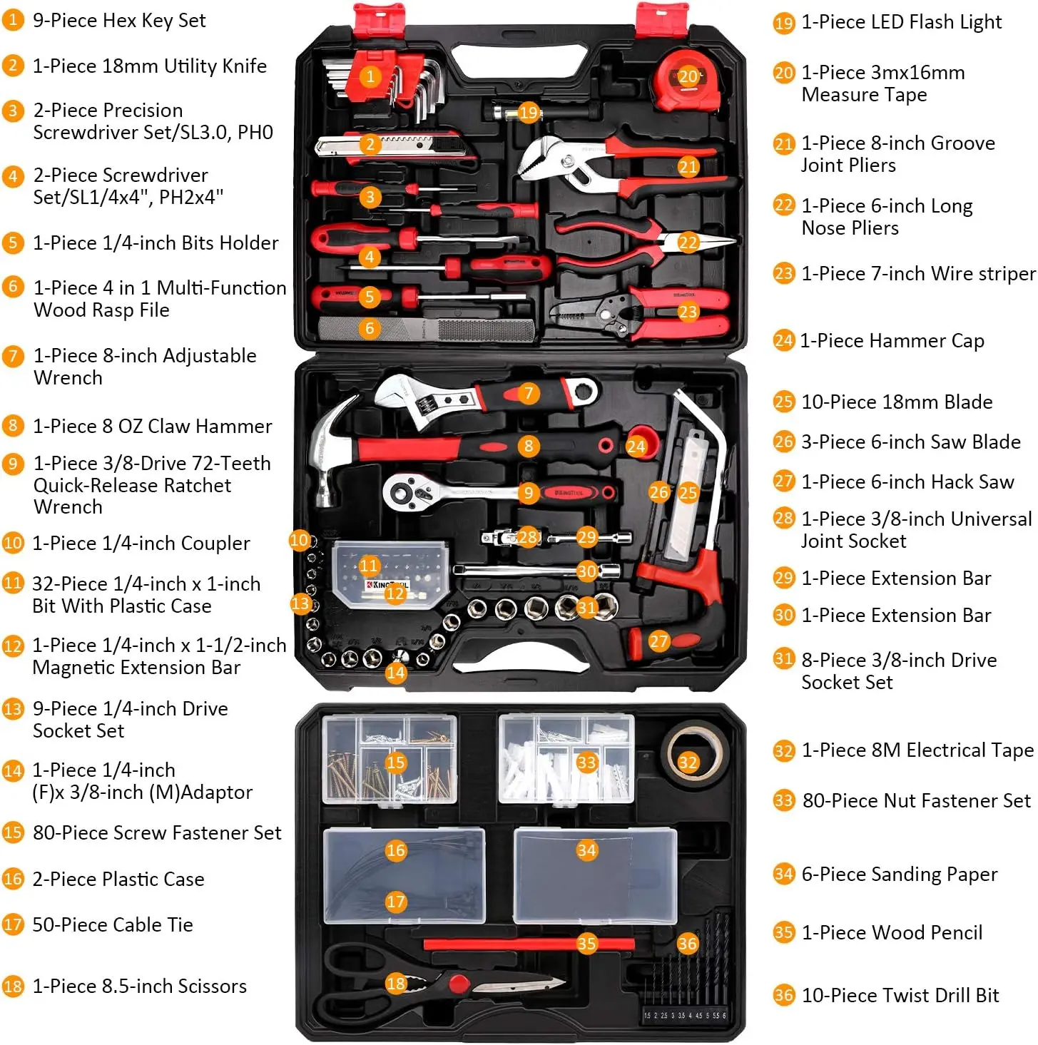 325 Piece Home Repair Tool Kit, General Home/Auto Repair Tool Set, Toolbox Storage Case with Drawer, General Household Tool