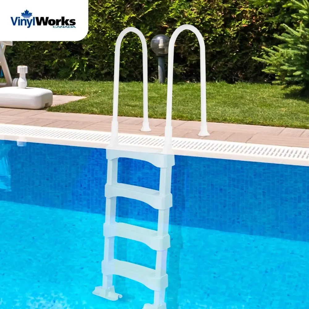 Snap & Lock Pool Ladder, Plastic Step Ladder for Above Ground or In Ground Swimming Pool, or Deck up to 60 Inch Height, White