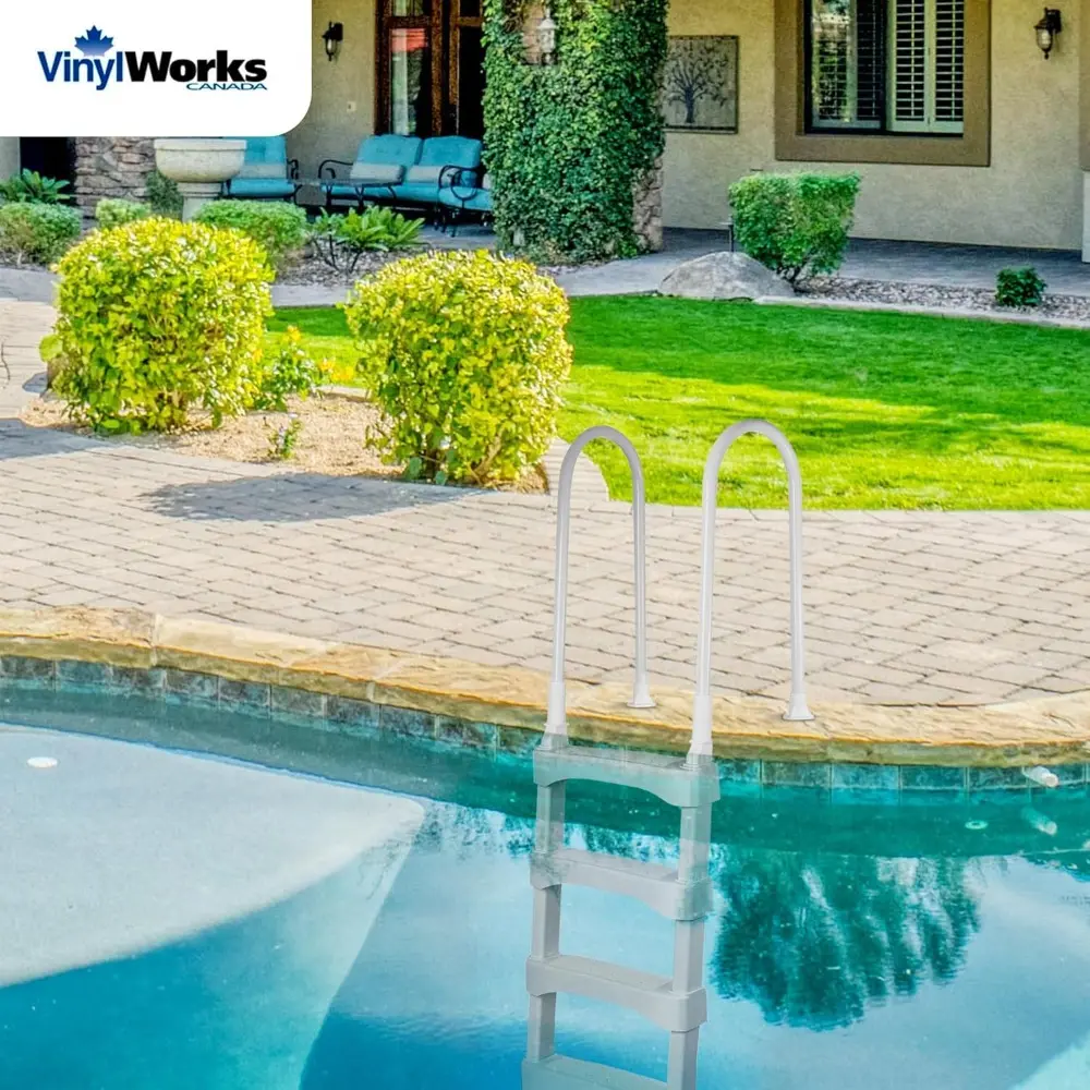 Snap & Lock Pool Ladder, Plastic Step Ladder for Above Ground or In Ground Swimming Pool, or Deck up to 60 Inch Height, White