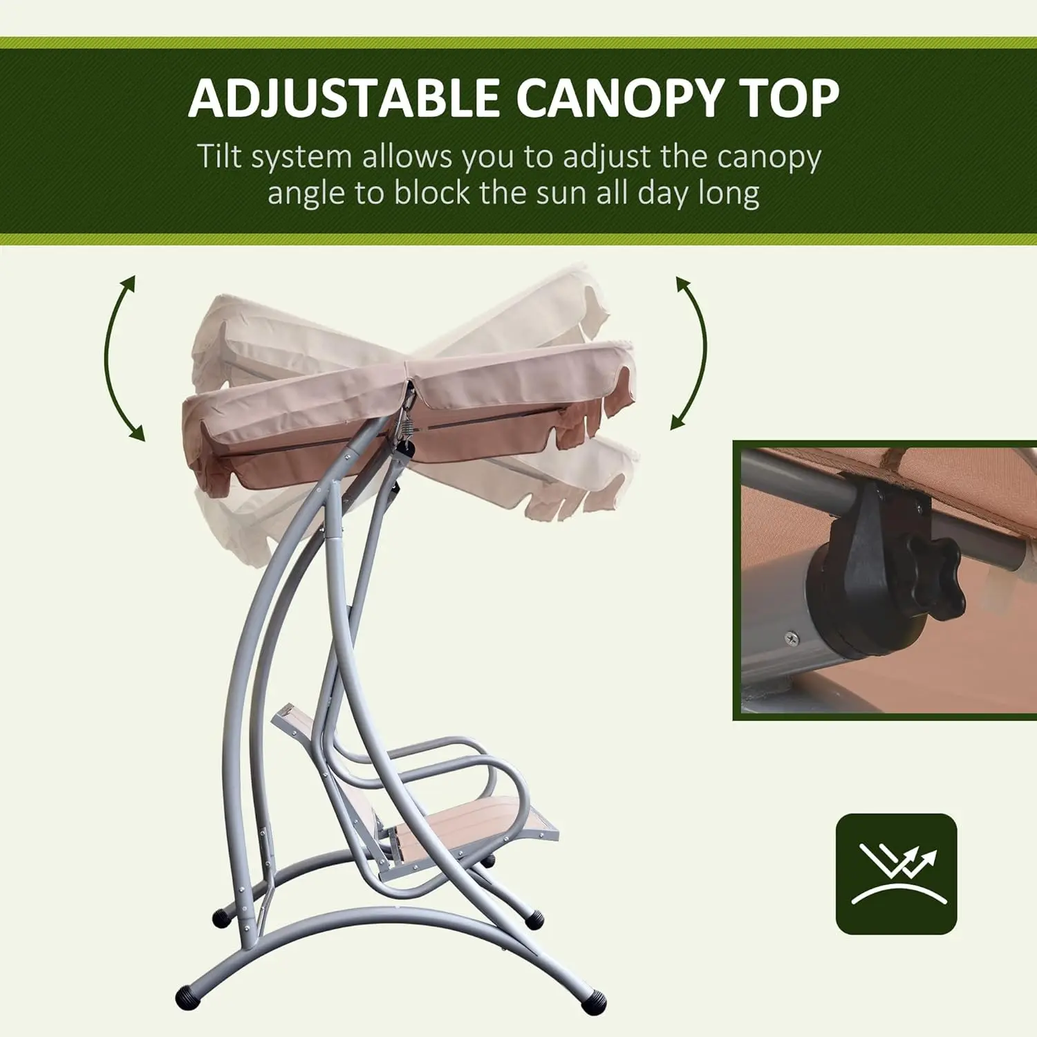 3-Seat Outdoor Porch Swing Chair, Patio Swing Glider with Adjustable Canopy, Breathable Seat, and Steel Frame for Garden