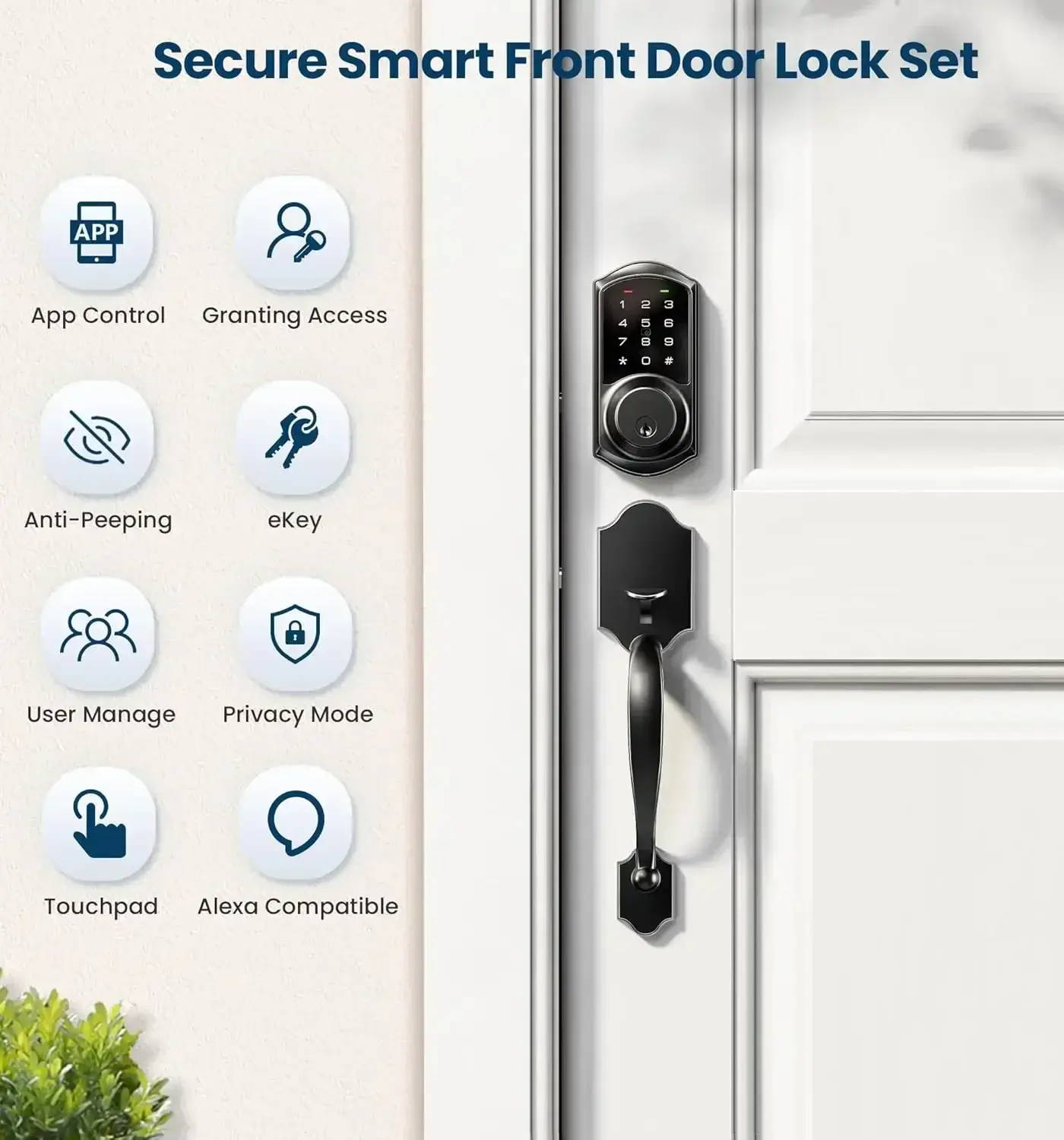 Smart Front Door Lock Set, App Control, Keyless Entry Deadbolt with Lever Handle,Auto Lock, Easy Install, Matte Black