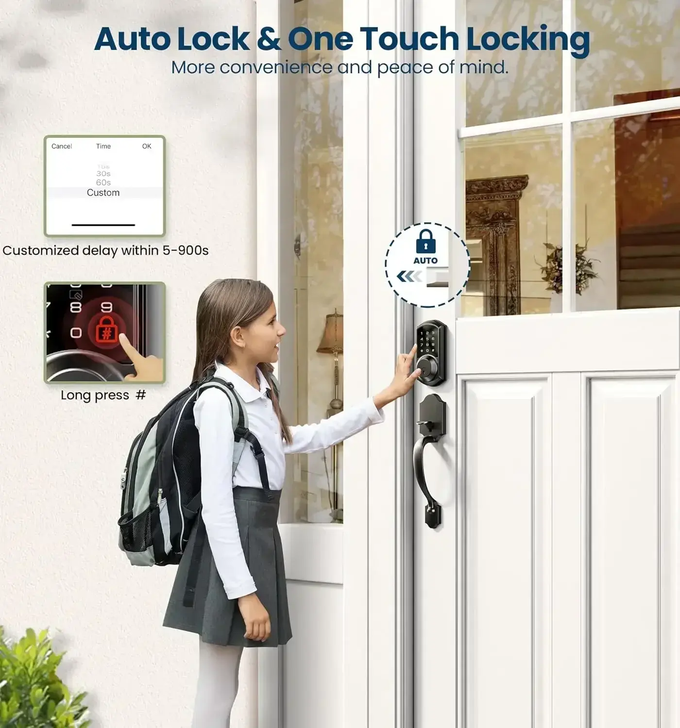 Smart Front Door Lock Set, App Control, Keyless Entry Deadbolt with Lever Handle,Auto Lock, Easy Install, Matte Black