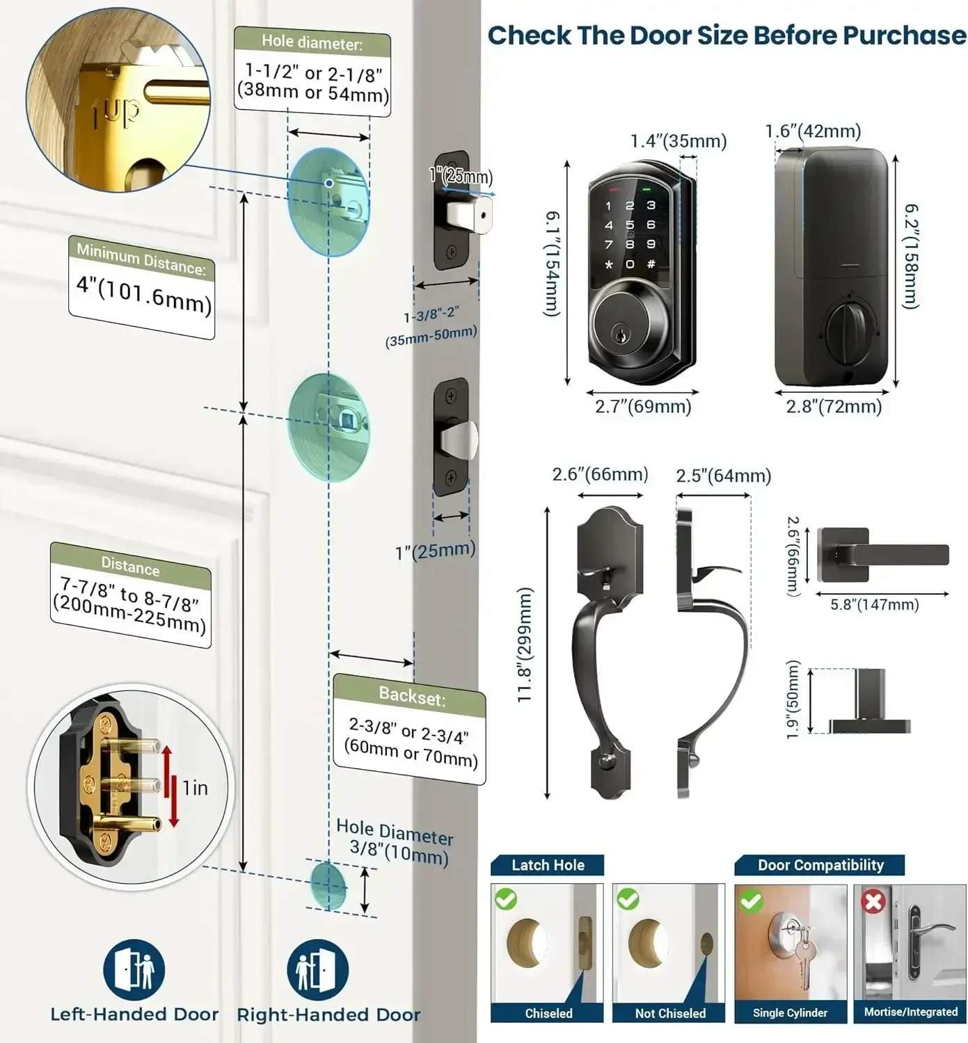 Smart Front Door Lock Set, App Control, Keyless Entry Deadbolt with Lever Handle,Auto Lock, Easy Install, Matte Black