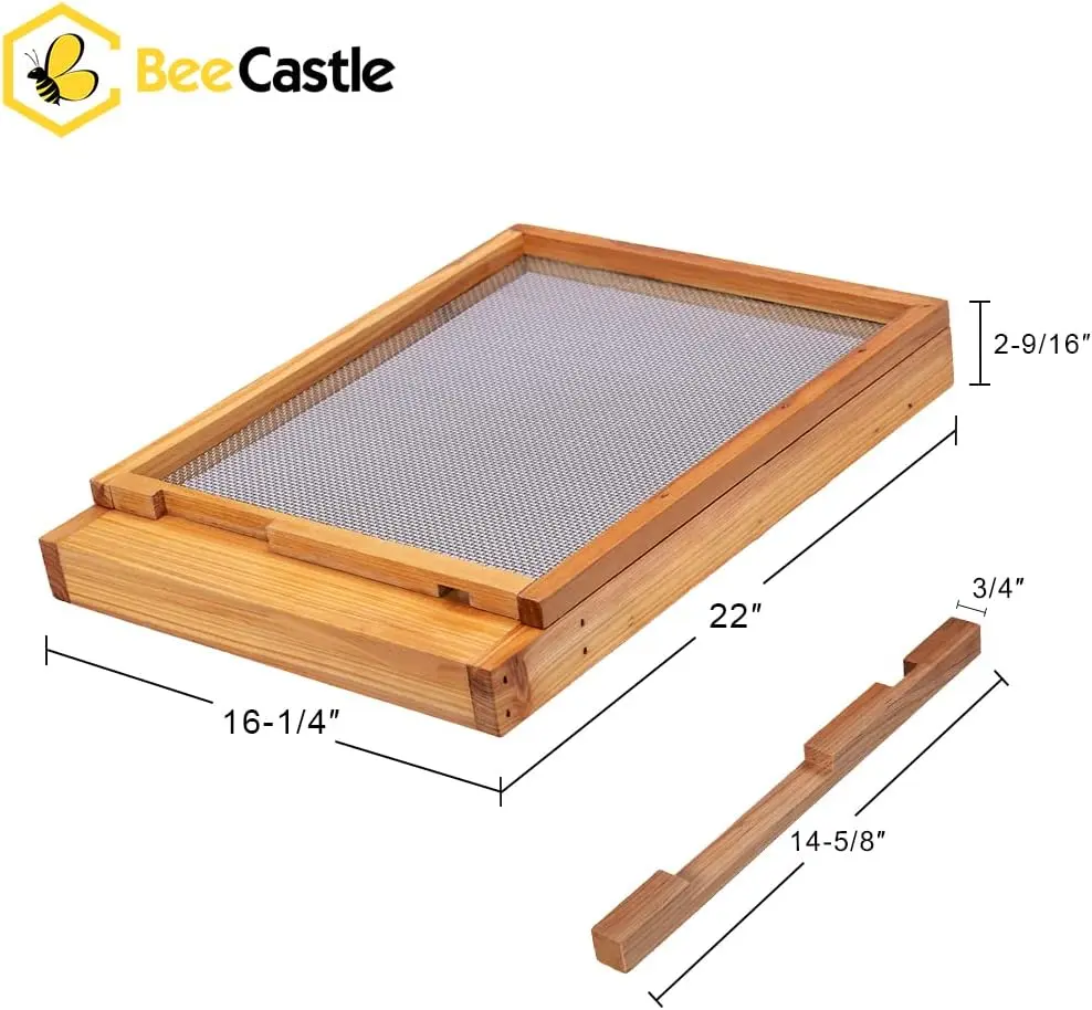 Beehive Screened Bottom Board Dipped in 100% Beeswax,Screened Bottom Board with Solid Wood (10-Frame)