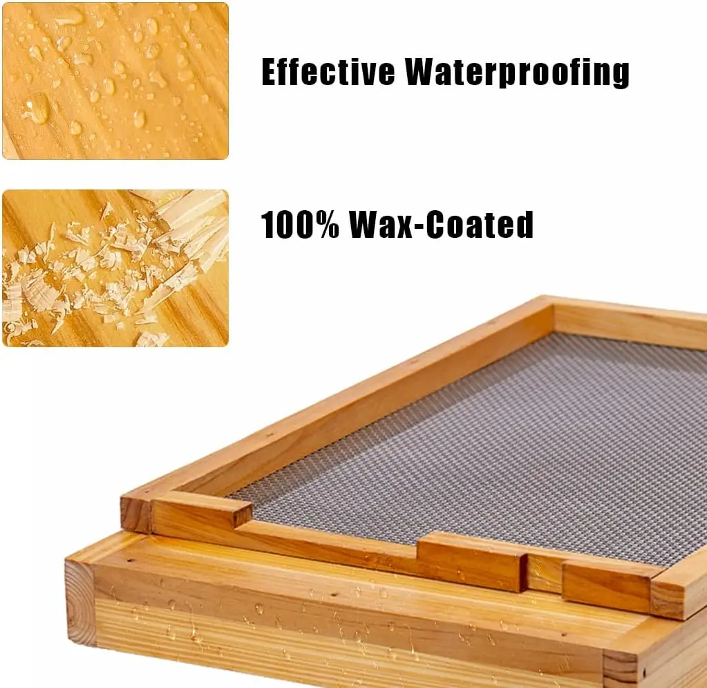 Beehive Screened Bottom Board Dipped in 100% Beeswax,Screened Bottom Board with Solid Wood (10-Frame)