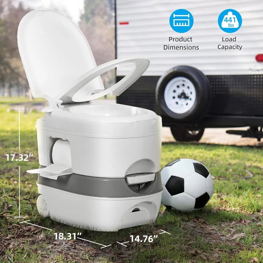 6.34 Gallon Portable Toilet for Camping, RV Travel Porta Potty Leak-Proof with Press Flush Pump, Paper and Detergent Collection