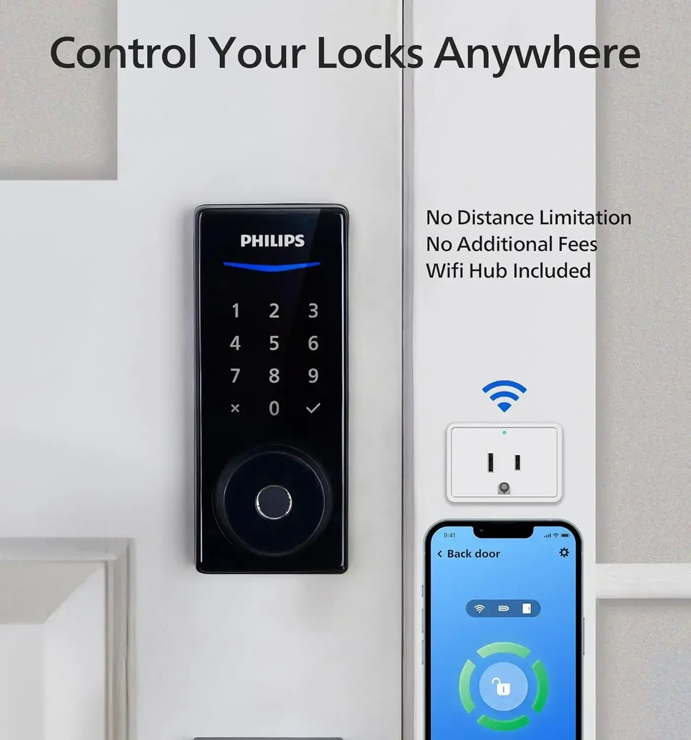 Philips Wi-Fi Smart Door Lock, Keyless Entry Door Lock with App Control,Auto Unlock,Smart Locks for Front Door-Matte Black
