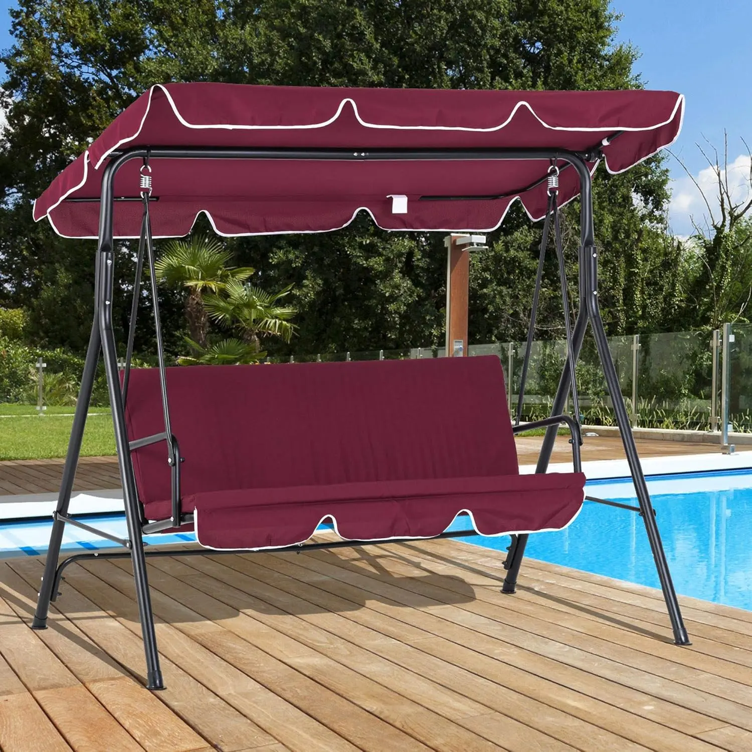 3-Seat Outdoor Patio Swing Chair with Removable Cushion, Steel Frame Stand and Adjustable Tilt Canopy for Patio,