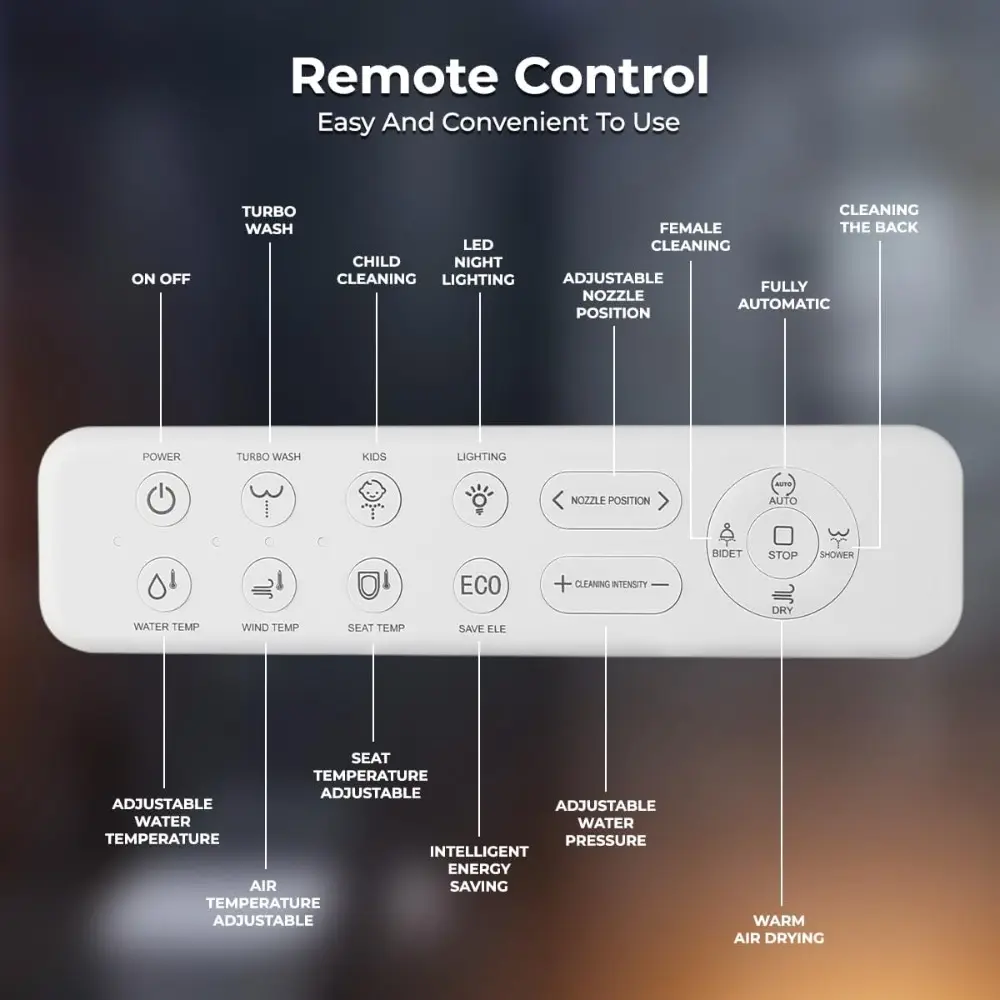Electric Bidet Toilet Seat - Self Cleaning Heated Elongated Design and Wireless Remote Control - Unlimited Warm Water - Conveni