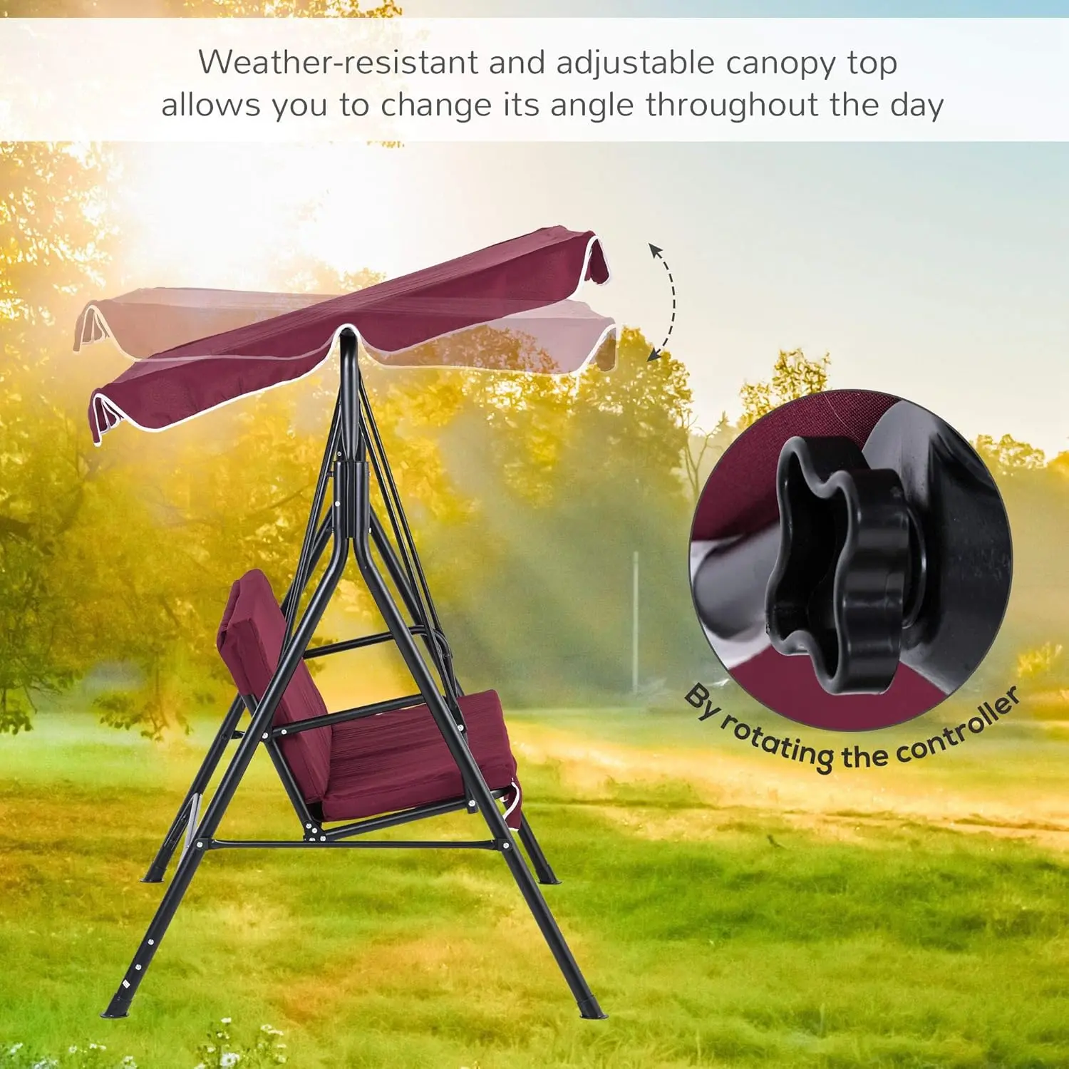 3-Seat Outdoor Patio Swing Chair with Removable Cushion, Steel Frame Stand and Adjustable Tilt Canopy for Patio,
