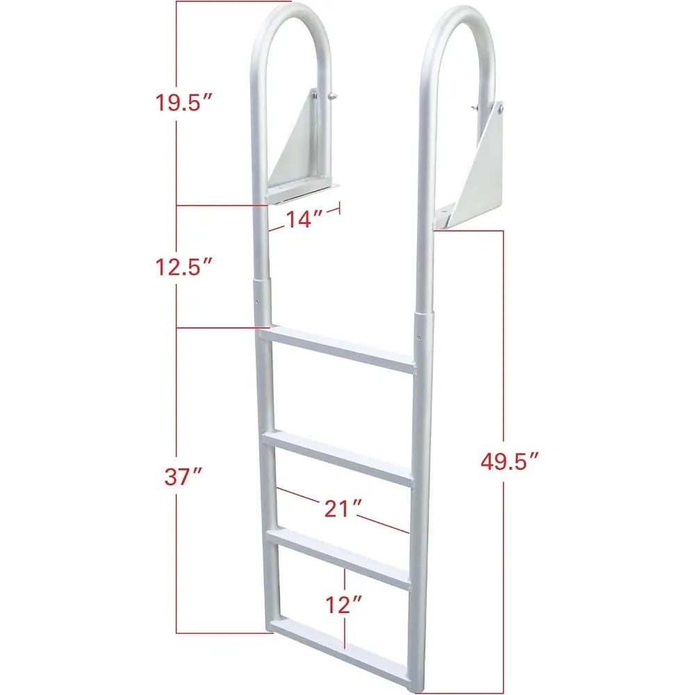 3005.3473 Heavy Duty Flip-Up Dock Ladder with Comfortable Round Tube Frame - 4 Steps, 21" Step Width, 49.5" Below-Deck Reach, 3