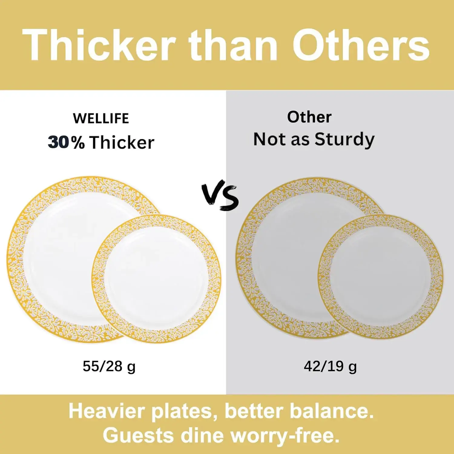 350Pcs Gold Dinnerware Sets, Plates and Napkins Party Supplies Include:50 Dinner Plates, 50 Dessert Plates, 50 Paper Napkins,