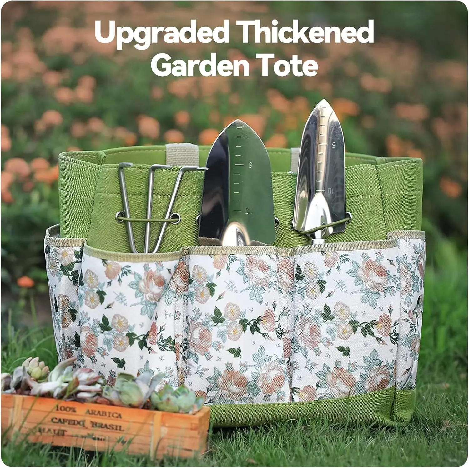 Gardening Tools 9-Piece Heavy Duty Gardening Hand Tools with Fashion and Durable Garden Tools Organizer Handbag,Rust-Proof