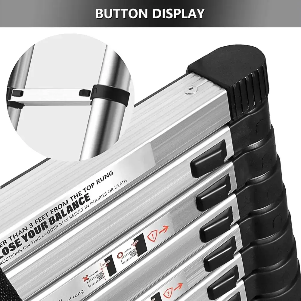 14.5FT / 4.4M Aluminum Telescopic Ladder Folding Step Inward Sliding Retraction Extension Multi-Use Non-Slip Collapsible Ladder