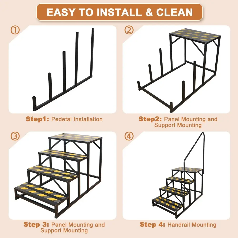 4 Step RV Stairs, Hot Tub Steps, Outdoor Spa Step Ladder with Handrail,Portable Economy 5th Wheel Stair for Travel Trailer, Moto