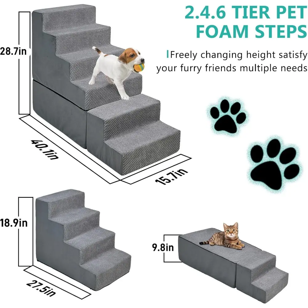 Dog Stairs for High Beds 28-30 inches Tall, 6-Step Dog Stairs for Small Large Dogs/Cats, Foam Dogs Steps/Ramp for High Bedsides/