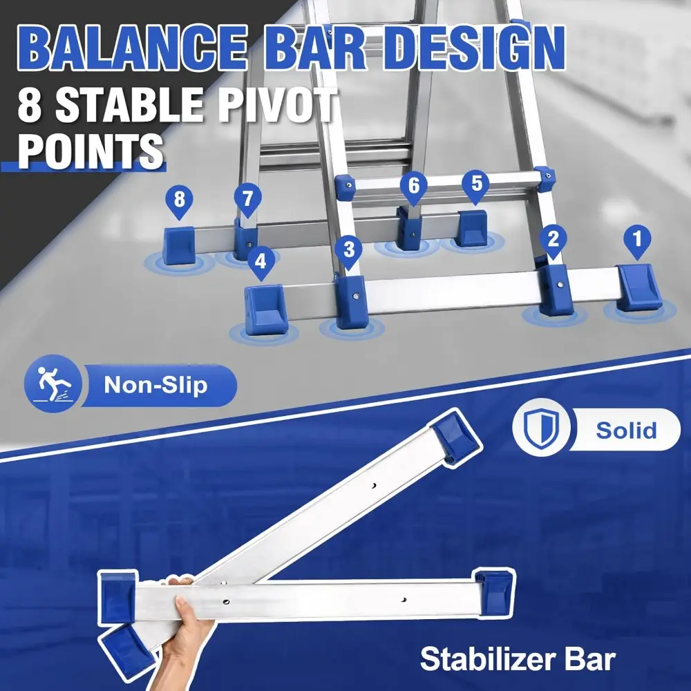 A Frame 4 Step Extension Ladder 17 Ft, Multi Position Ladder with Removable Tool Tray and Stabilizer Bar, 330 lbs Capacity for