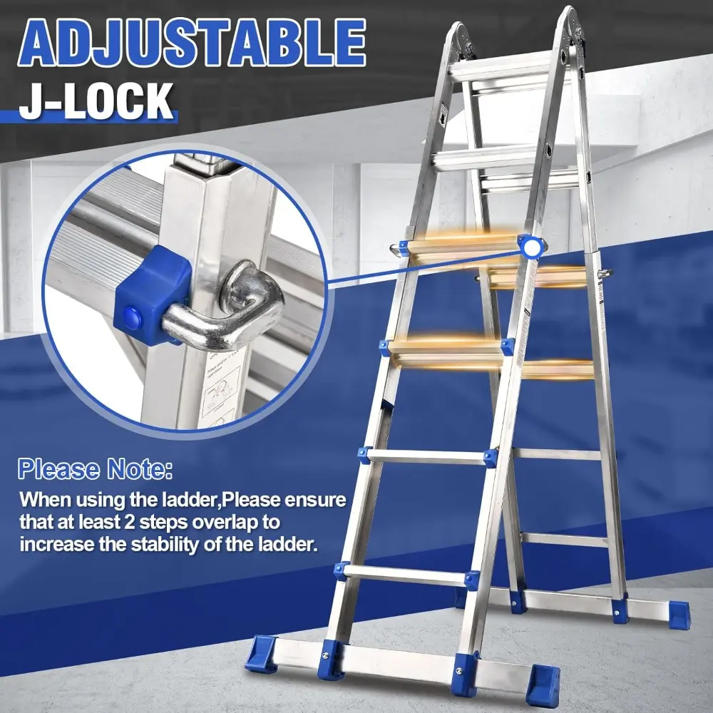 A Frame 4 Step Extension Ladder 17 Ft, Multi Position Ladder with Removable Tool Tray and Stabilizer Bar, 330 lbs Capacity for