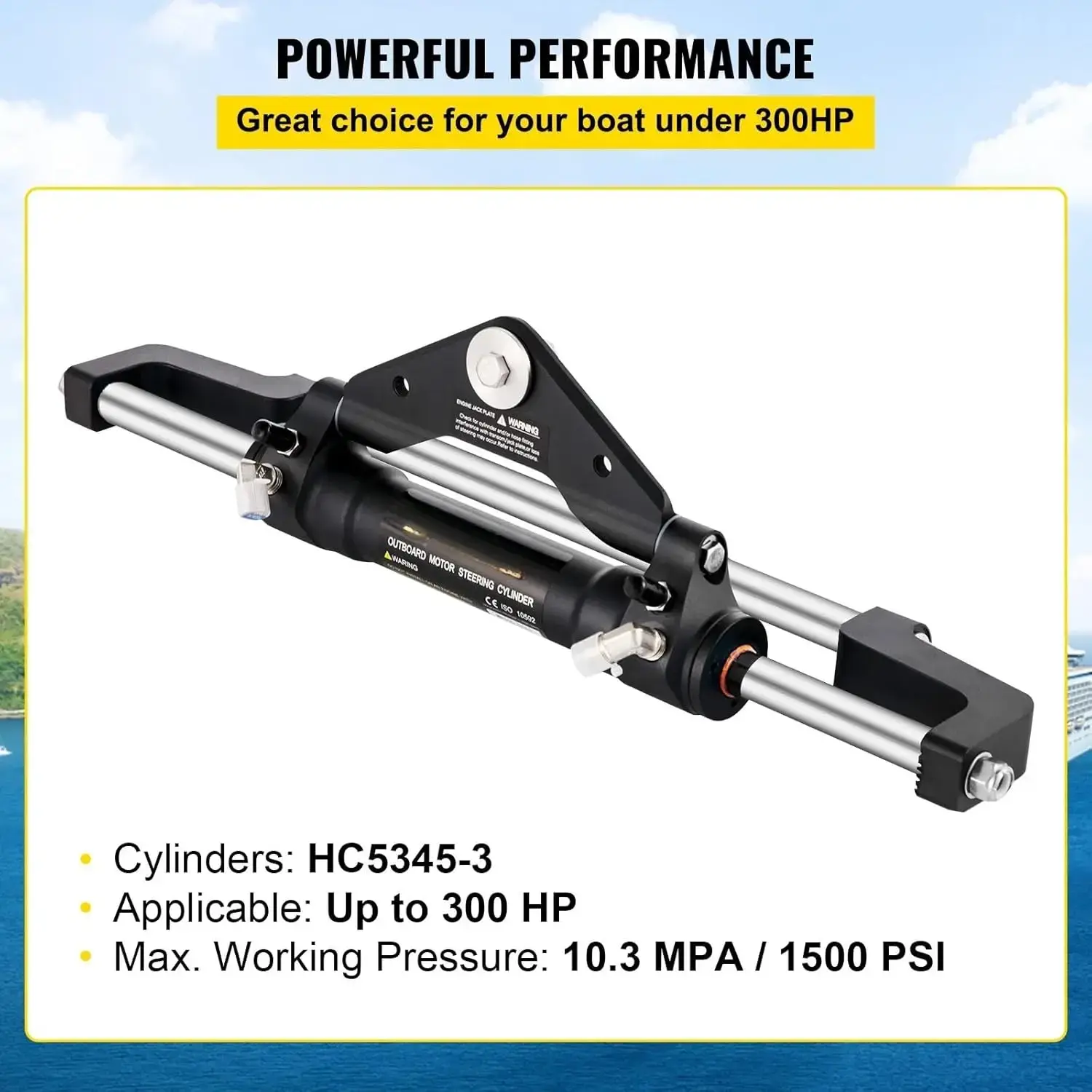 Hydraulic Steering Cylinder 300HP,  Steering Front Mount Outboard Marine Steering Kit without Hose