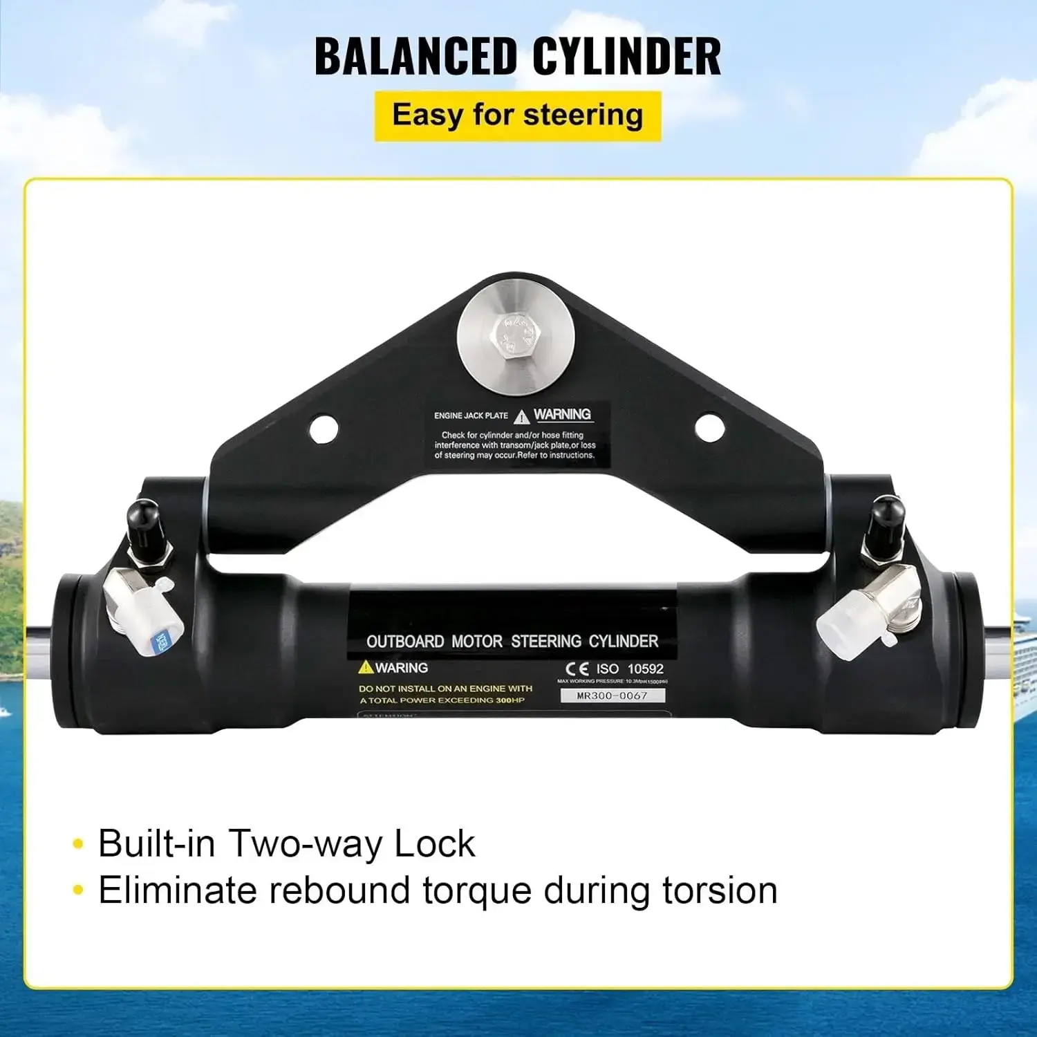 Hydraulic Steering Cylinder 300HP,  Steering Front Mount Outboard Marine Steering Kit without Hose
