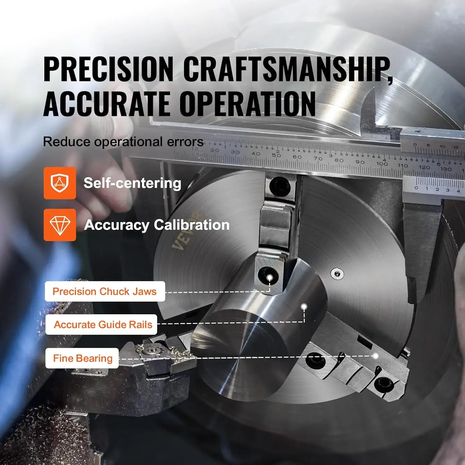 3-Jaw Lathe Chuck, 8'', Self-Centering Lathe Chuck, 0.16-8 in/4-200 mm Clamping Range with T-key Fixing Screws Hexagon Wrench