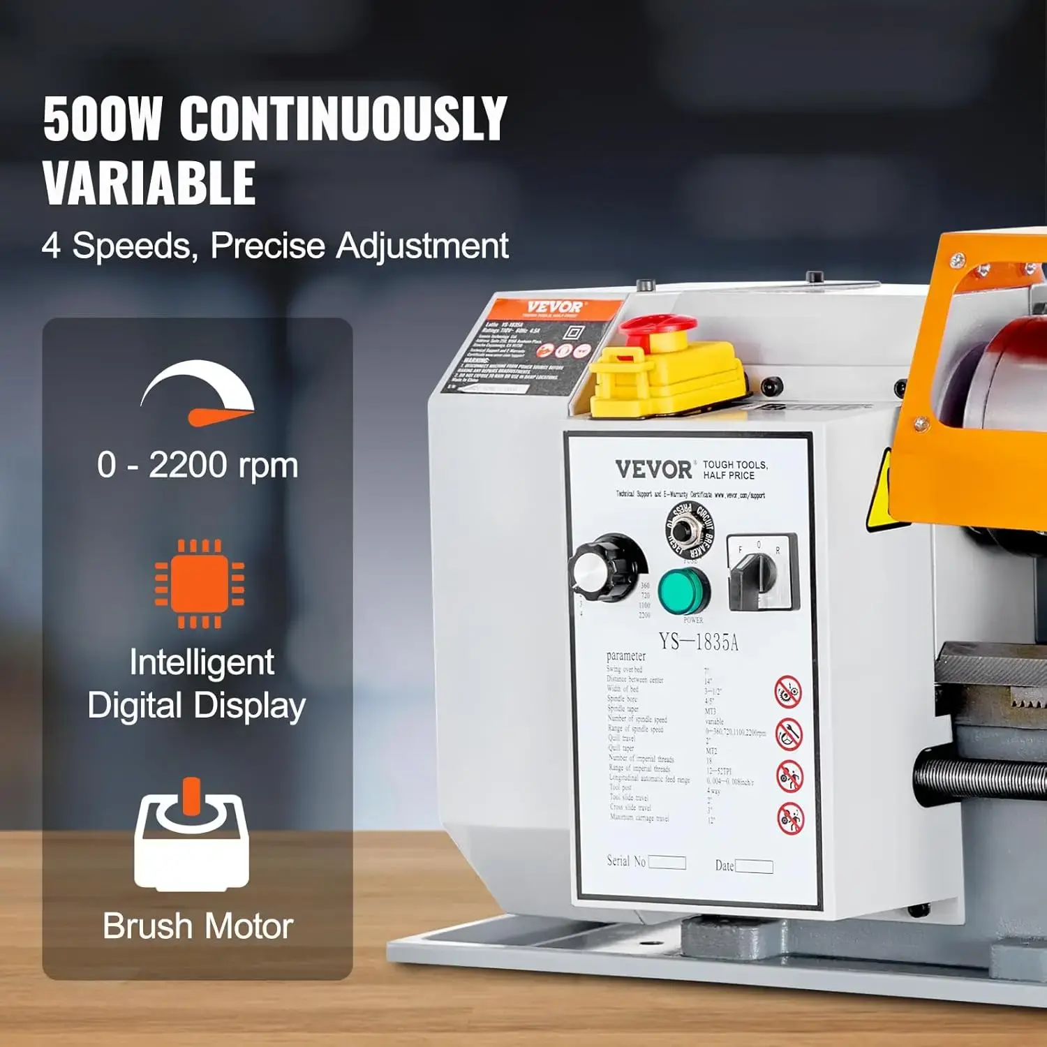 Metal Lathe Machine, 7'' x 13.78'', Precision Benchtop Power Metal Lathe, 0-2200 RPM Continuously Variable Speed