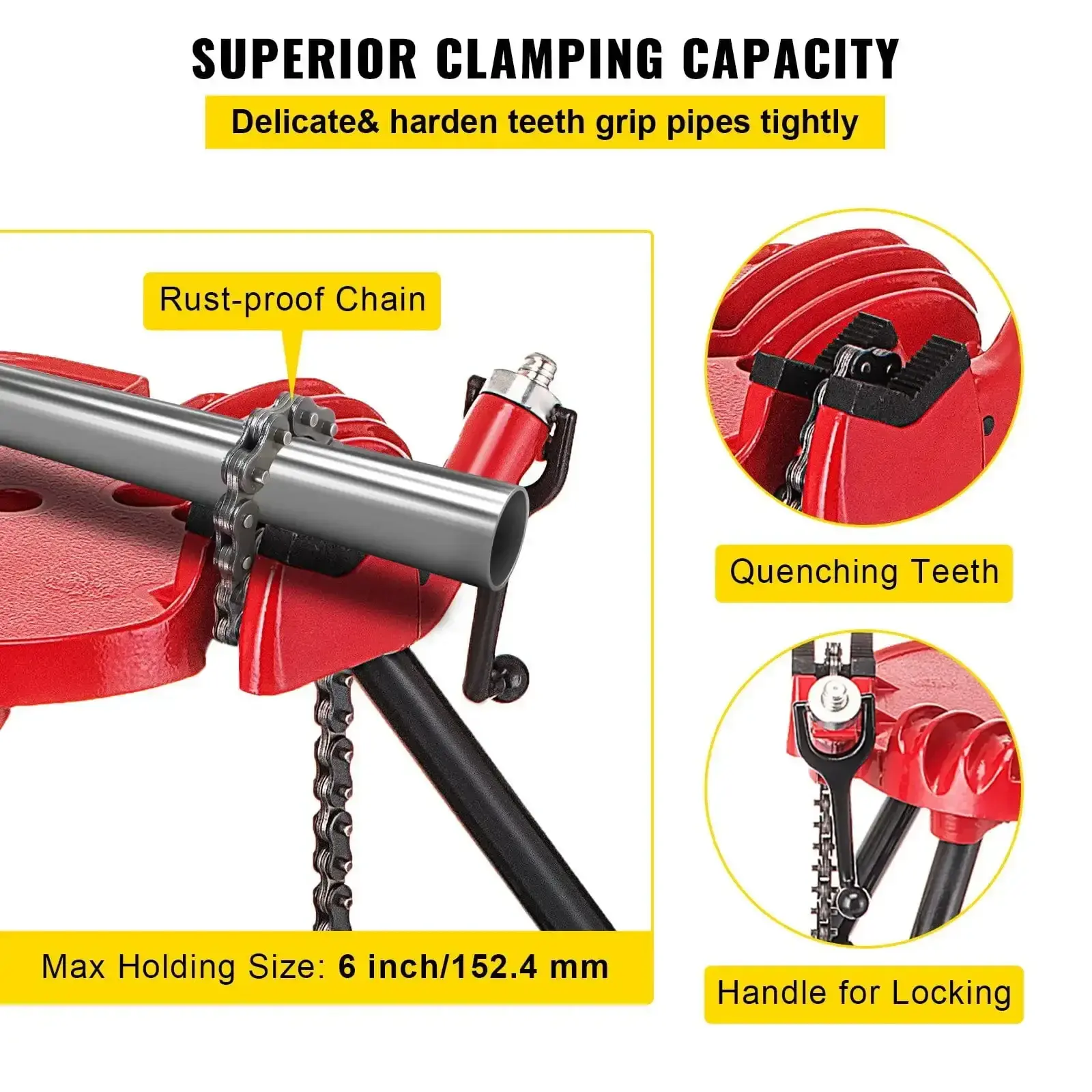 6" Tripod Pipe Chain Vise Stand w/ Steel Legs & Rubber Mounts bib
