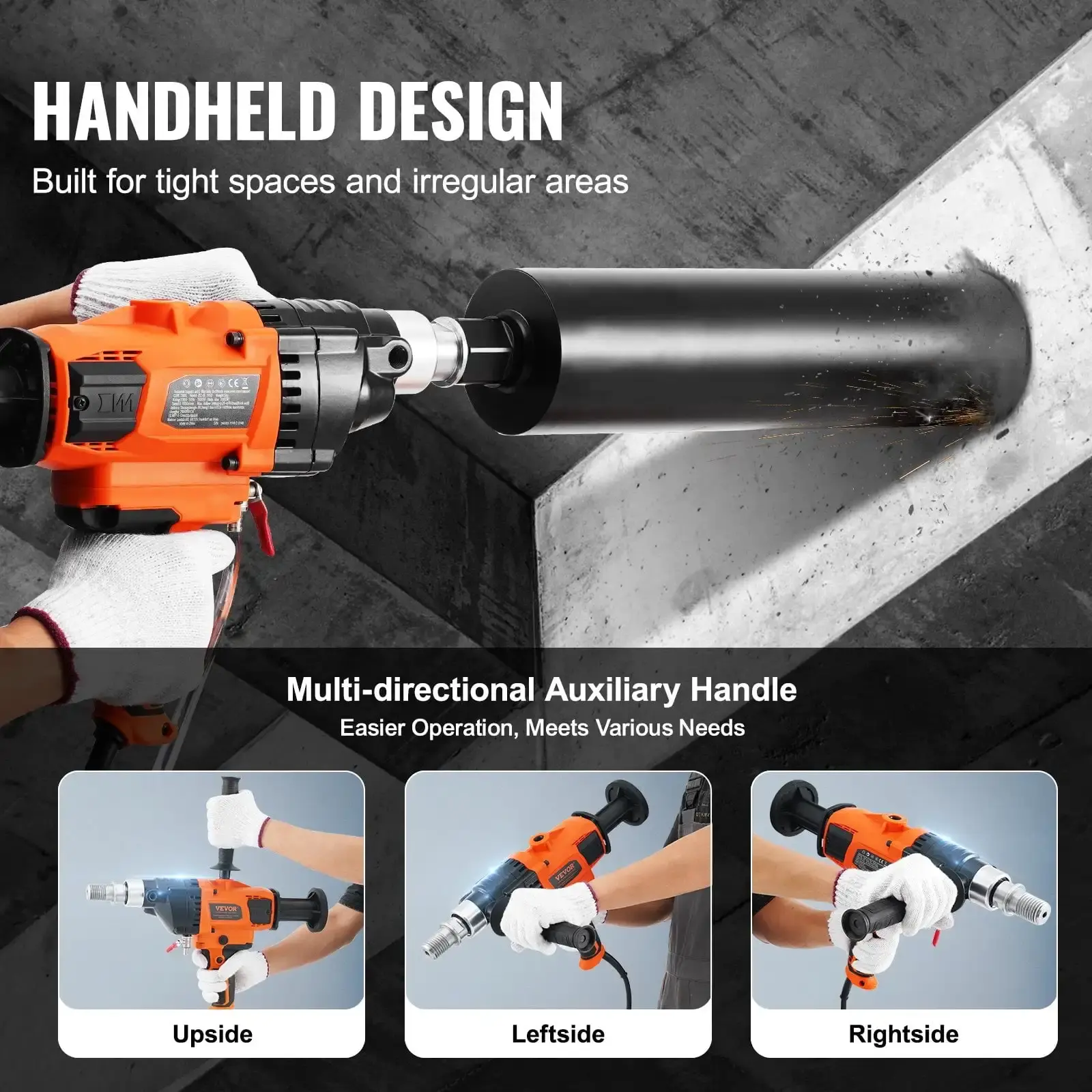 Core Drill Machine 0.8-6.3in Dia 2000W Handheld Core Drill Rig for Mixing