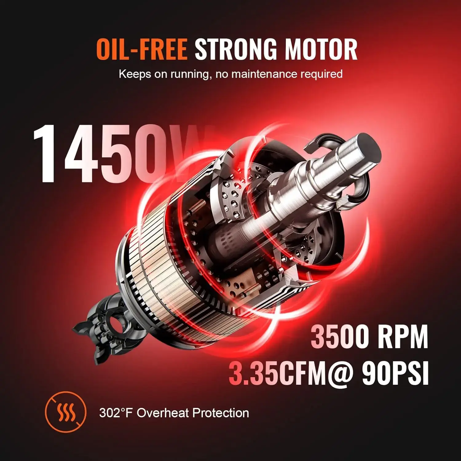 6.3 Gallon Air Compressor, 2 HP 3.35 CFM@ 90PSI Oil Free Air Compressor Tank & Max. 116PSI Pressure, 70 dB Quiet