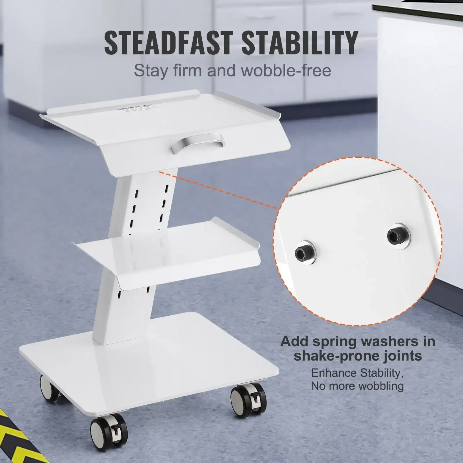 Lab Trolley, 3-Layer Rolling Lab Cart, Metal Mobile Trolley with Swivel Wheels, Tray Rolling Clinic Cart 220 lbs Weight Capacity