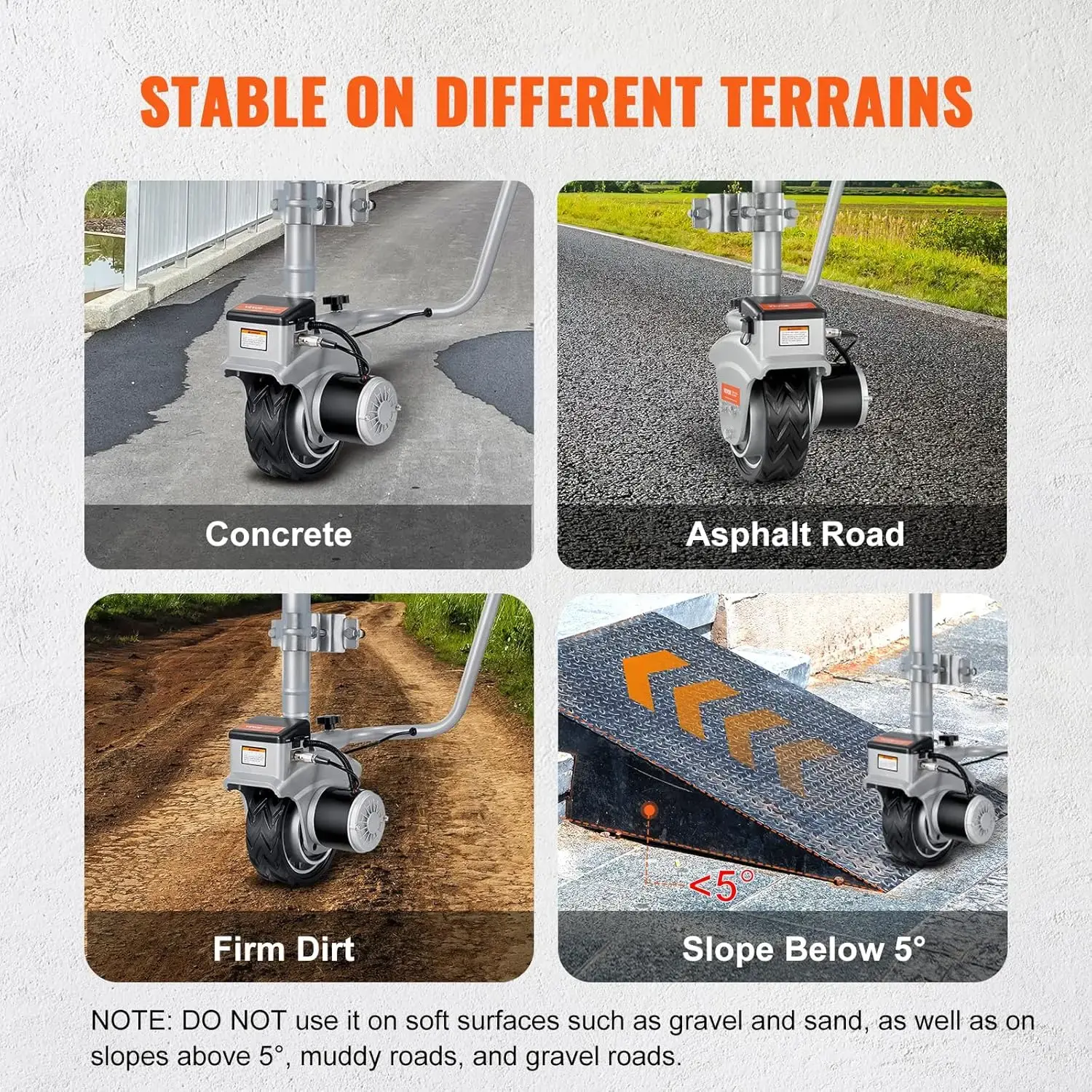 Electric Trailer Dolly, 5000lbs, 350W, 12V, 22 ft/min Moving Speed, 12''-24.8'' Adjustable Clamp Height & 8'' Rubber Tire