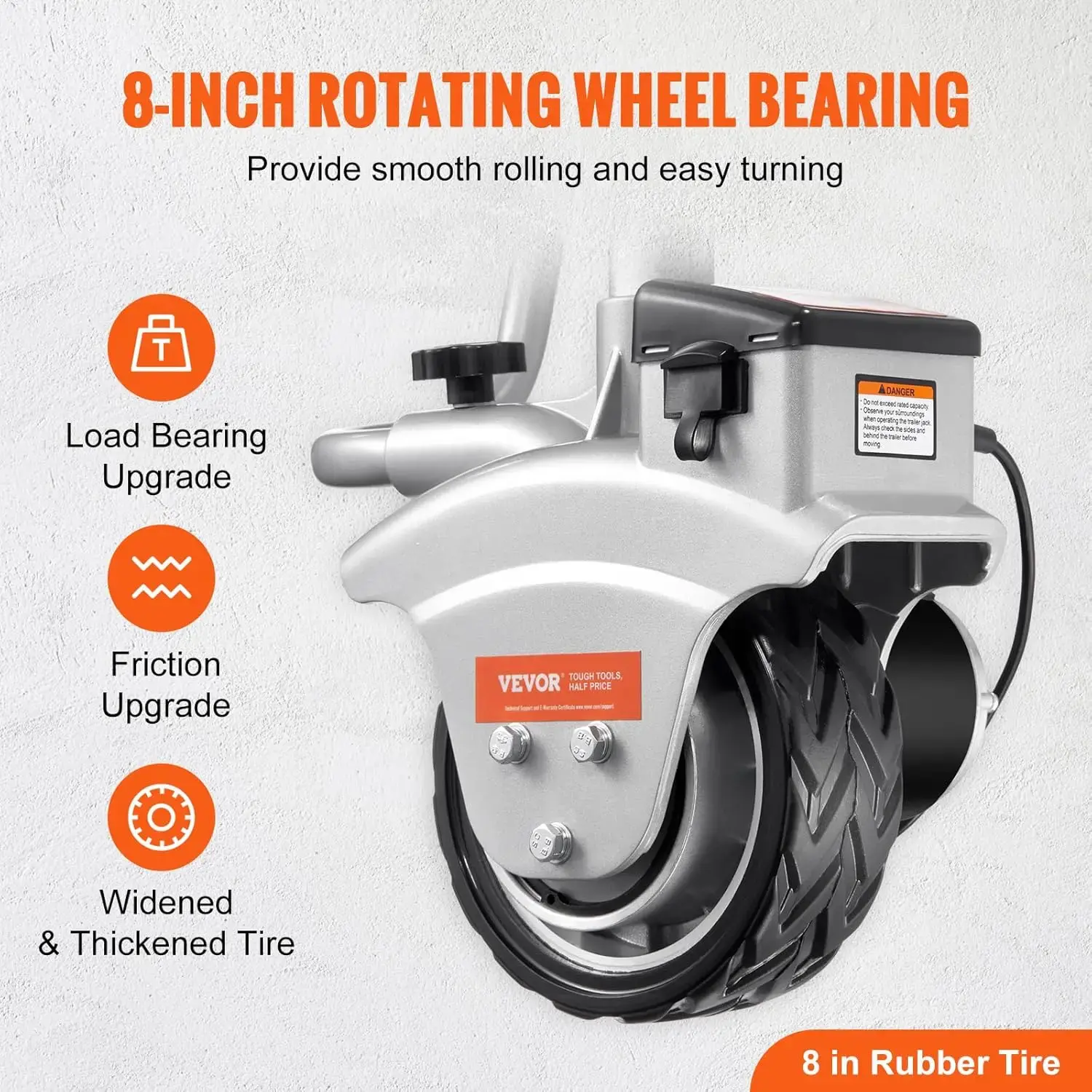 Electric Trailer Dolly, 5000lbs, 350W, 12V, 22 ft/min Moving Speed, 12''-24.8'' Adjustable Clamp Height & 8'' Rubber Tire