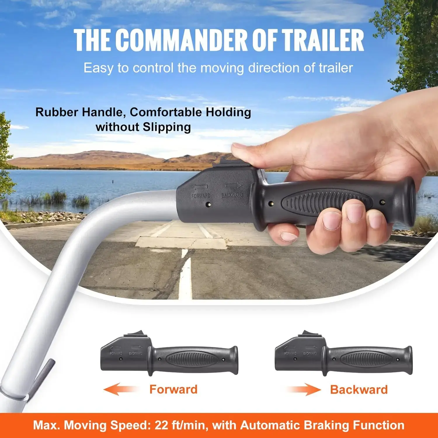 Electric Trailer Dolly, 5000lbs, 350W, 12V, 22 ft/min Moving Speed, 12''-24.8'' Adjustable Clamp Height & 8'' Rubber Tire