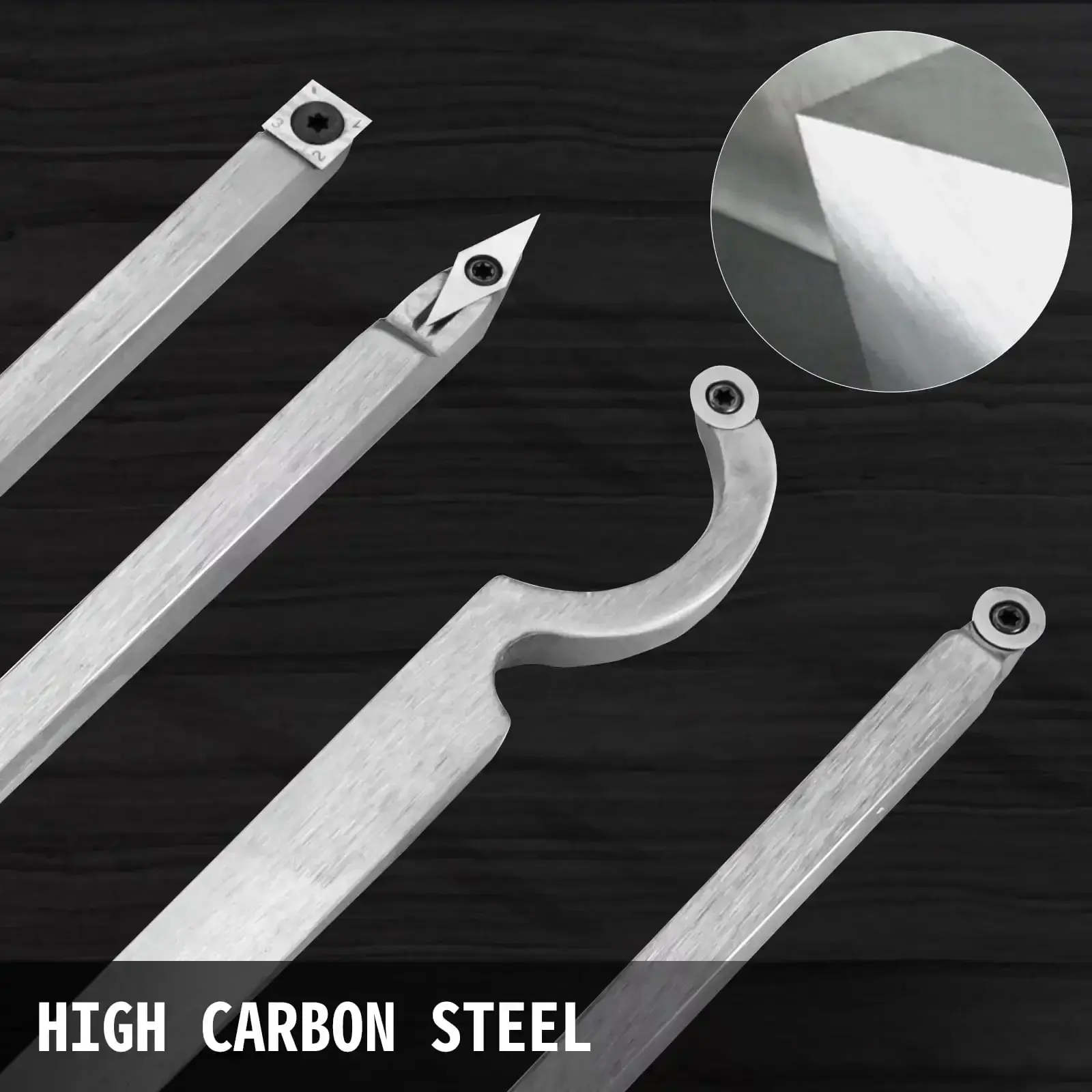 Wood Turning Tools for Lathe 4 pcs Set, Carbide Lathe Tools with Diamond Shape, Round, Square Cutters