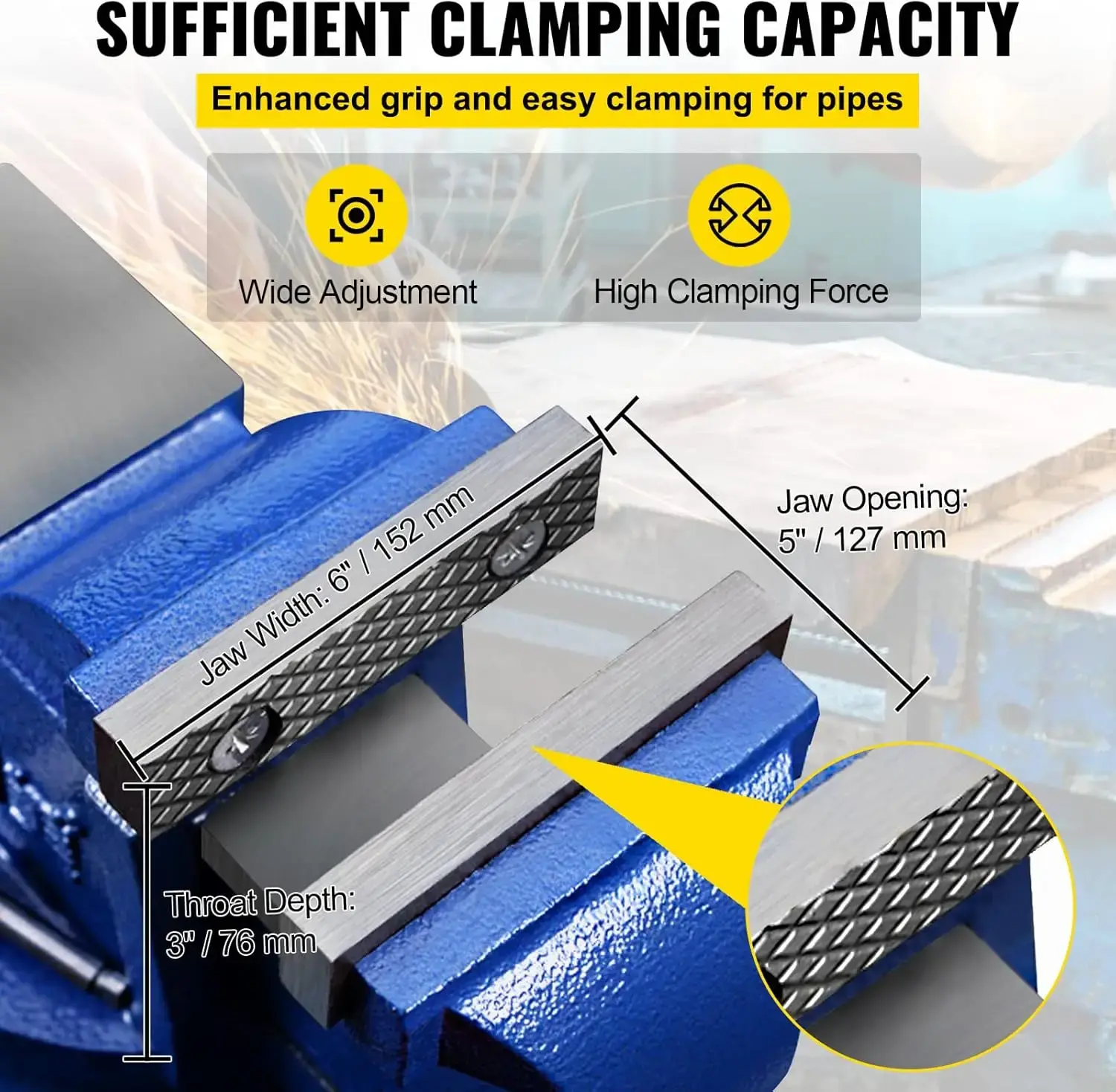 6" Heavy Duty Bench Vise, Double Swivel Rotating Vise Head/Body Rotates 360°,Pipe Vise Bench Vices 30Kn Clamping Force,